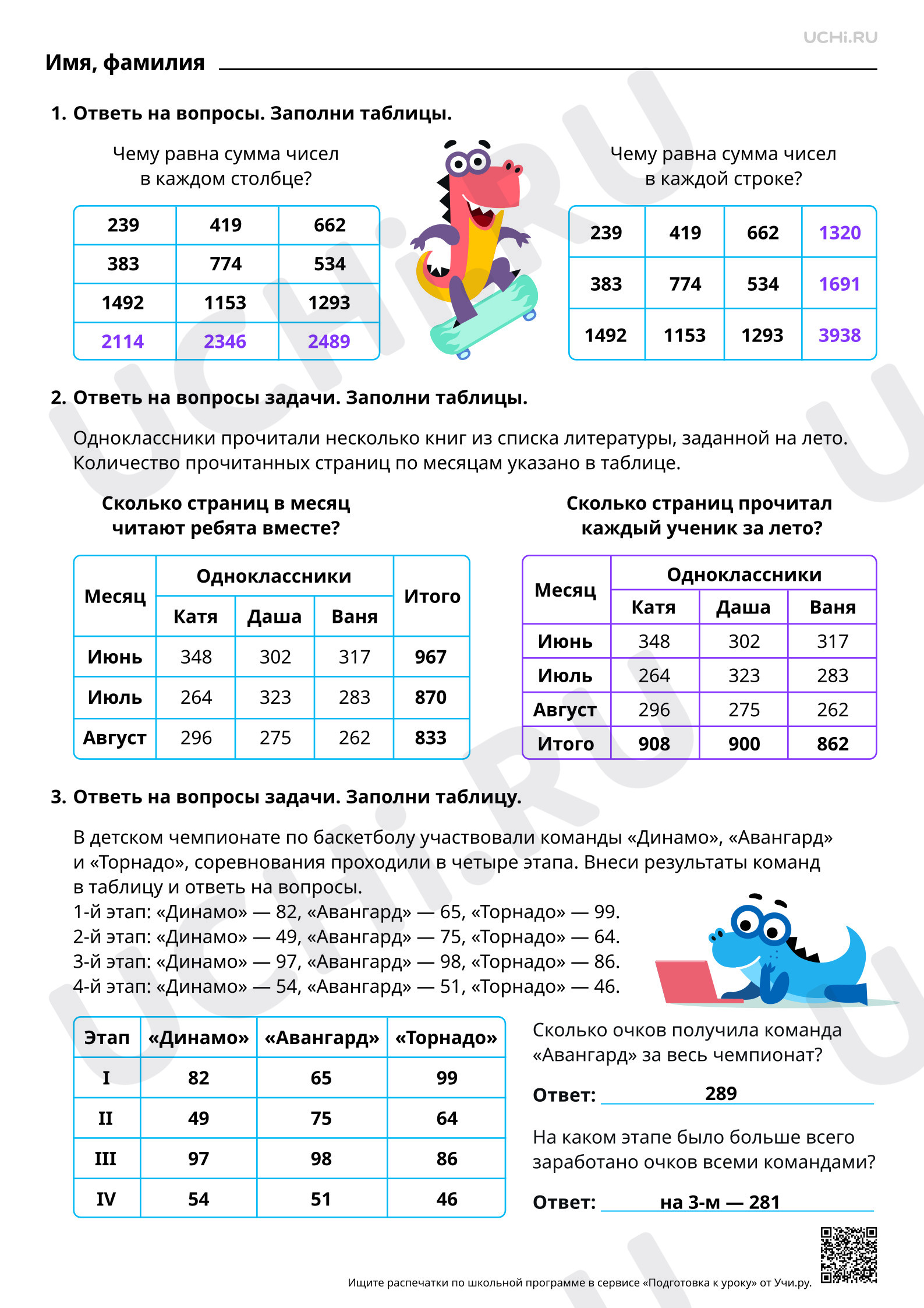 Предпросмотр материала Суммирование данных строки, столбца данной таблицы. Ответы