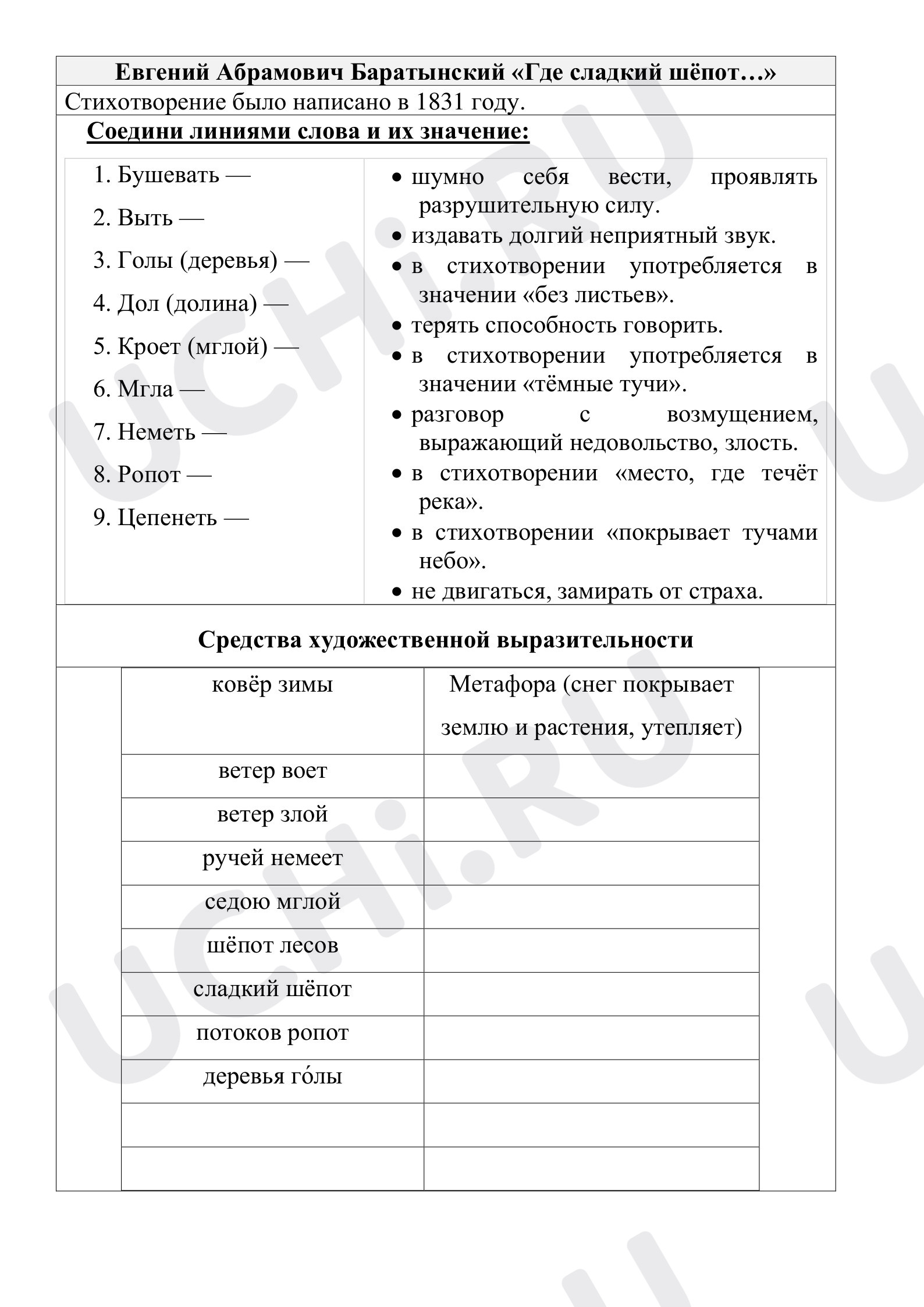📒 Рабочий лист по теме “Рабочие листы по литературному чтению. Евгений ...