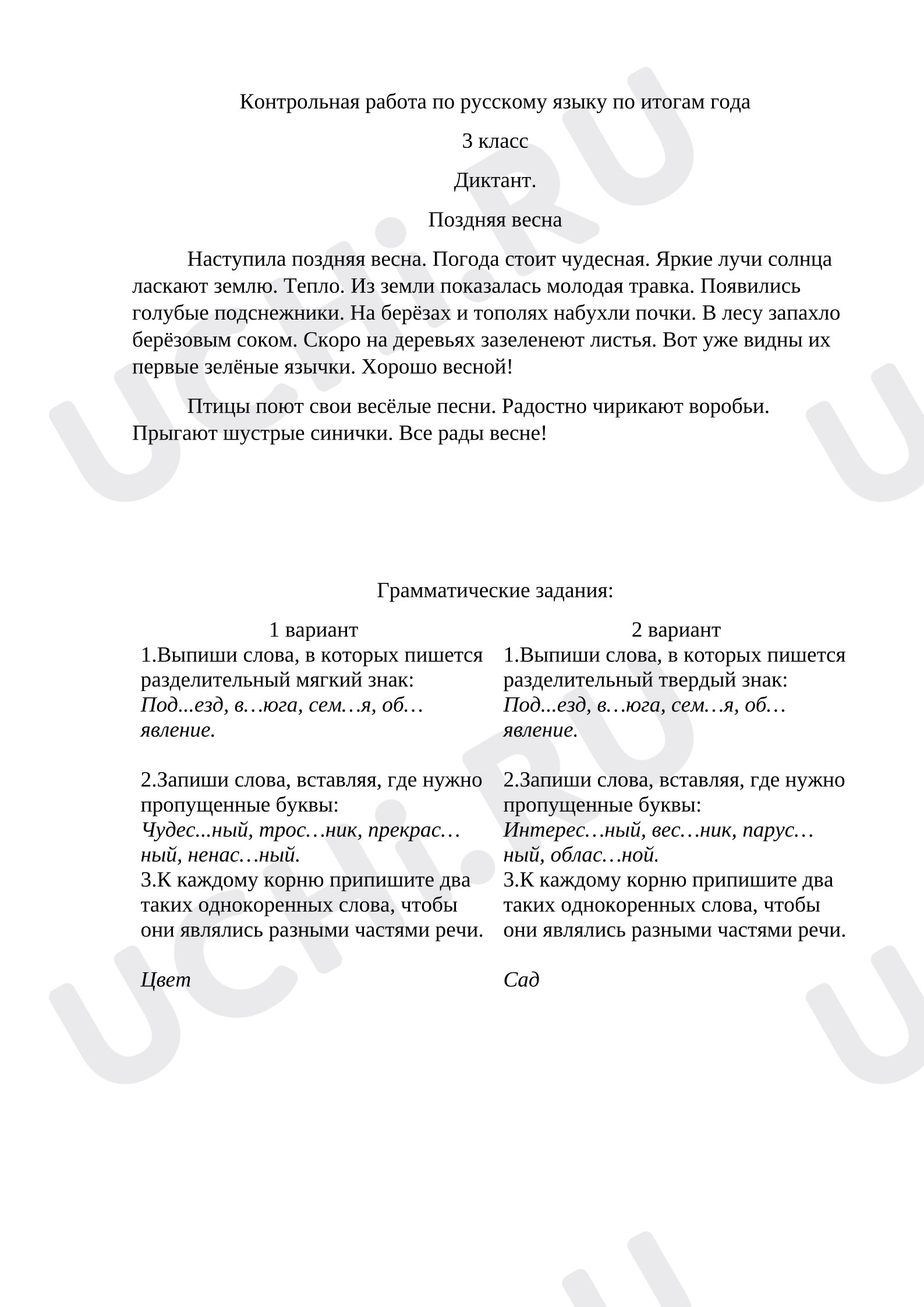 Предпросмотр материала Итоговая контрольная работа по русскому языку. Диктант.