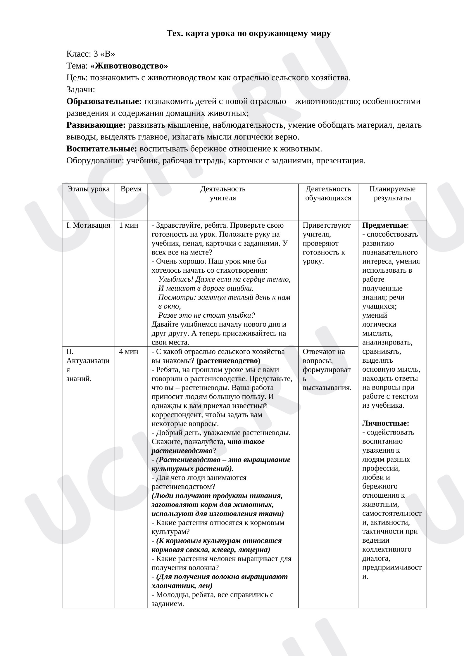 Предпросмотр материала Конспект урока окружающего мира «Животноводство».