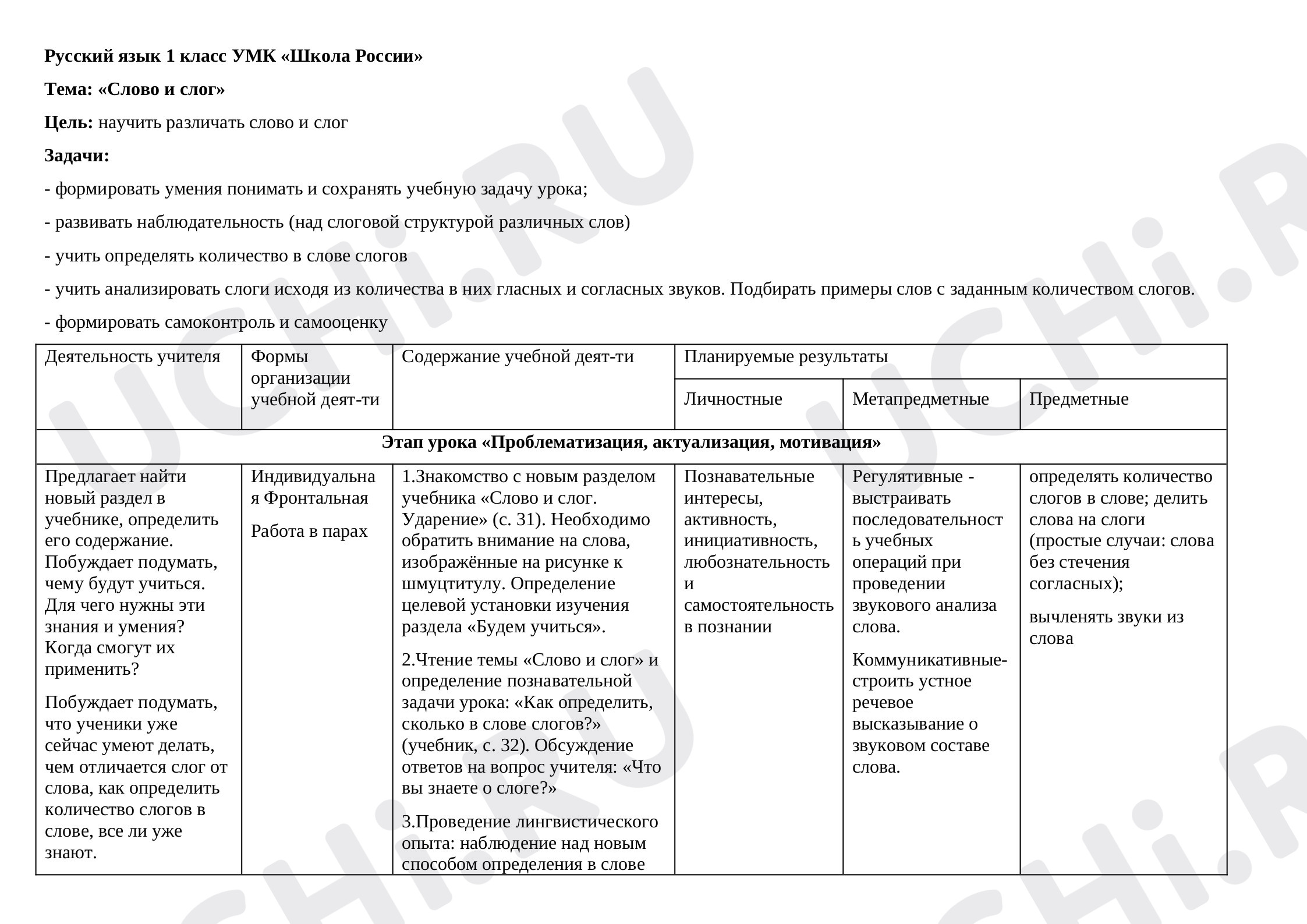 Слово и слог, русский язык 1 класс | Подготовка к уроку от Учи.ру