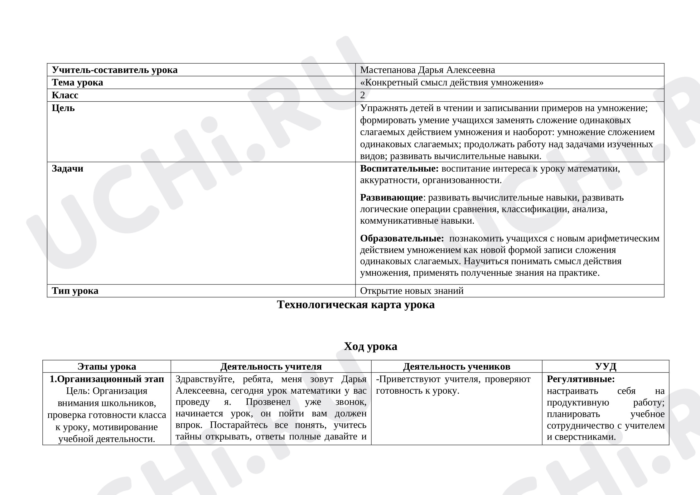 Предпросмотр материала Конкретный смысл действия умножения