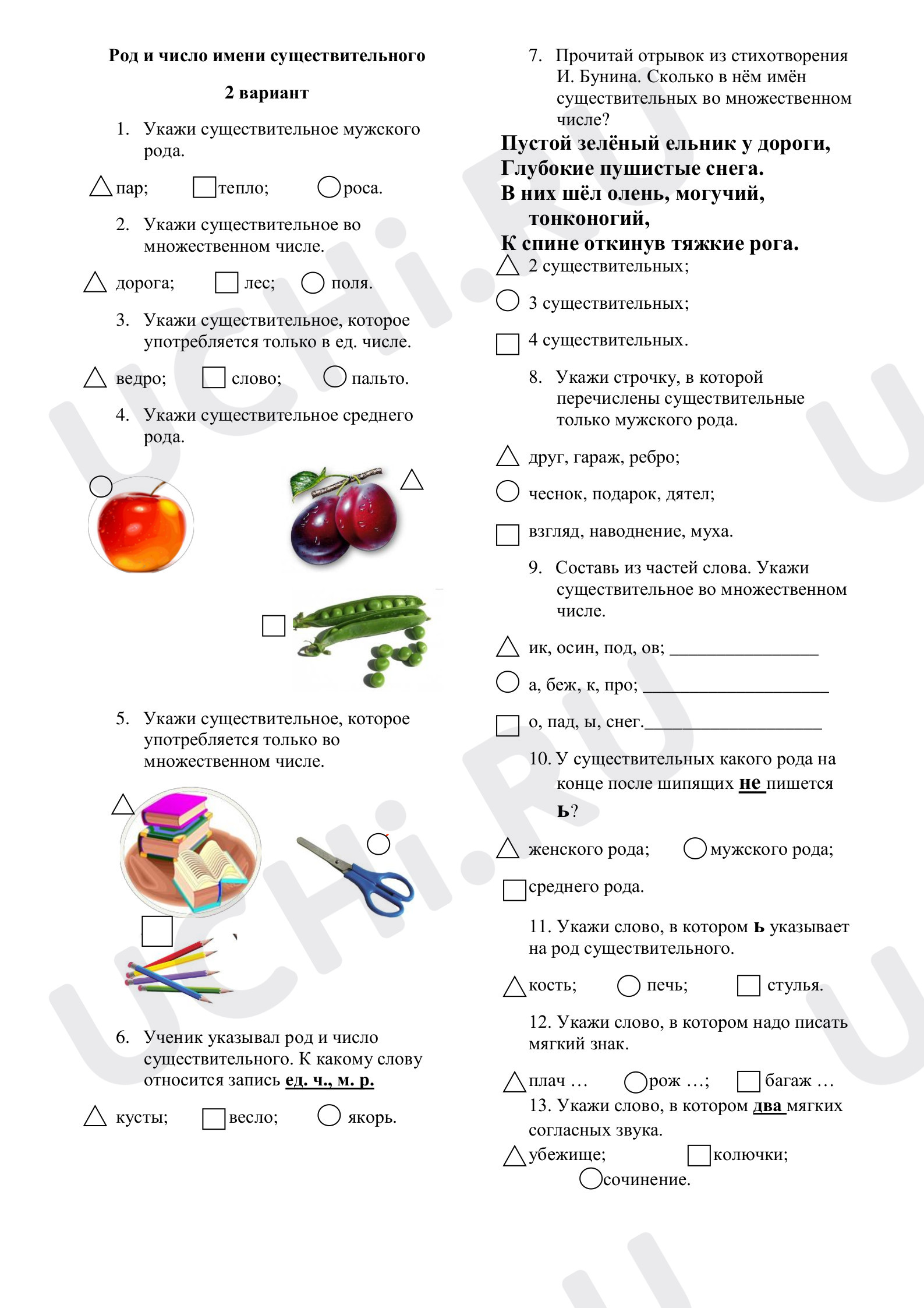 Предпросмотр материала Тест "Род и число имён существительных"