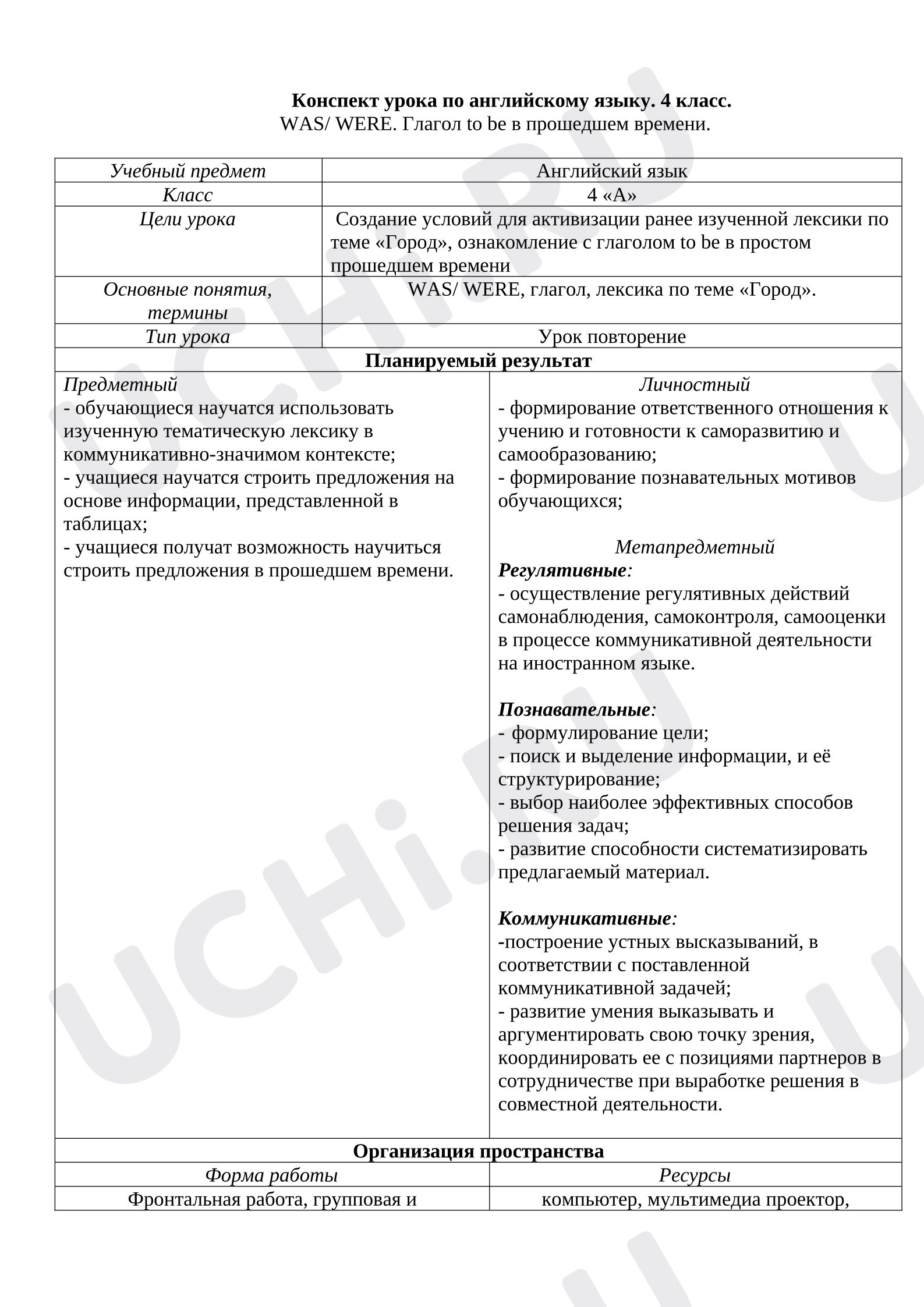 Предпросмотр материала Конспект урока по английскому языку. Город.