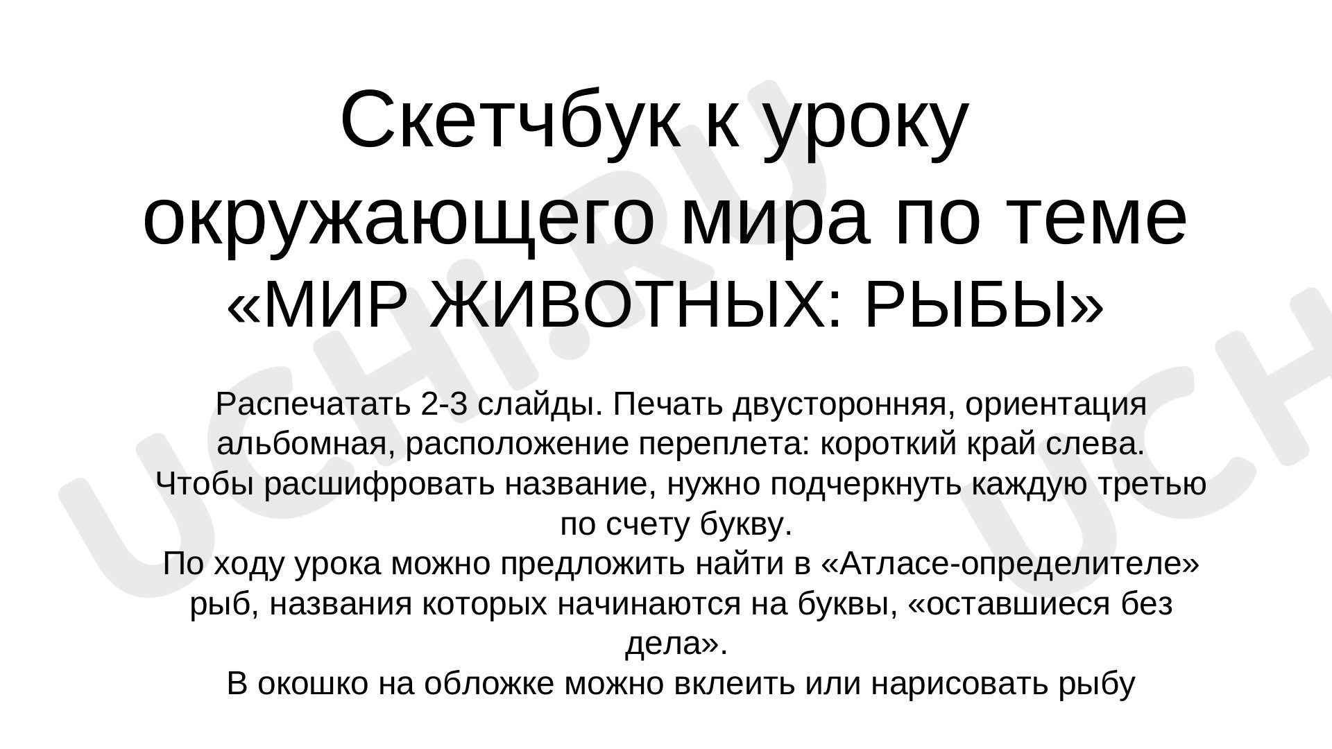 Предпросмотр материала Рабочий лист в формате скетчбука (альбом для набросков) к уроку окружающего мира "Мир. Животных. Рыбы"