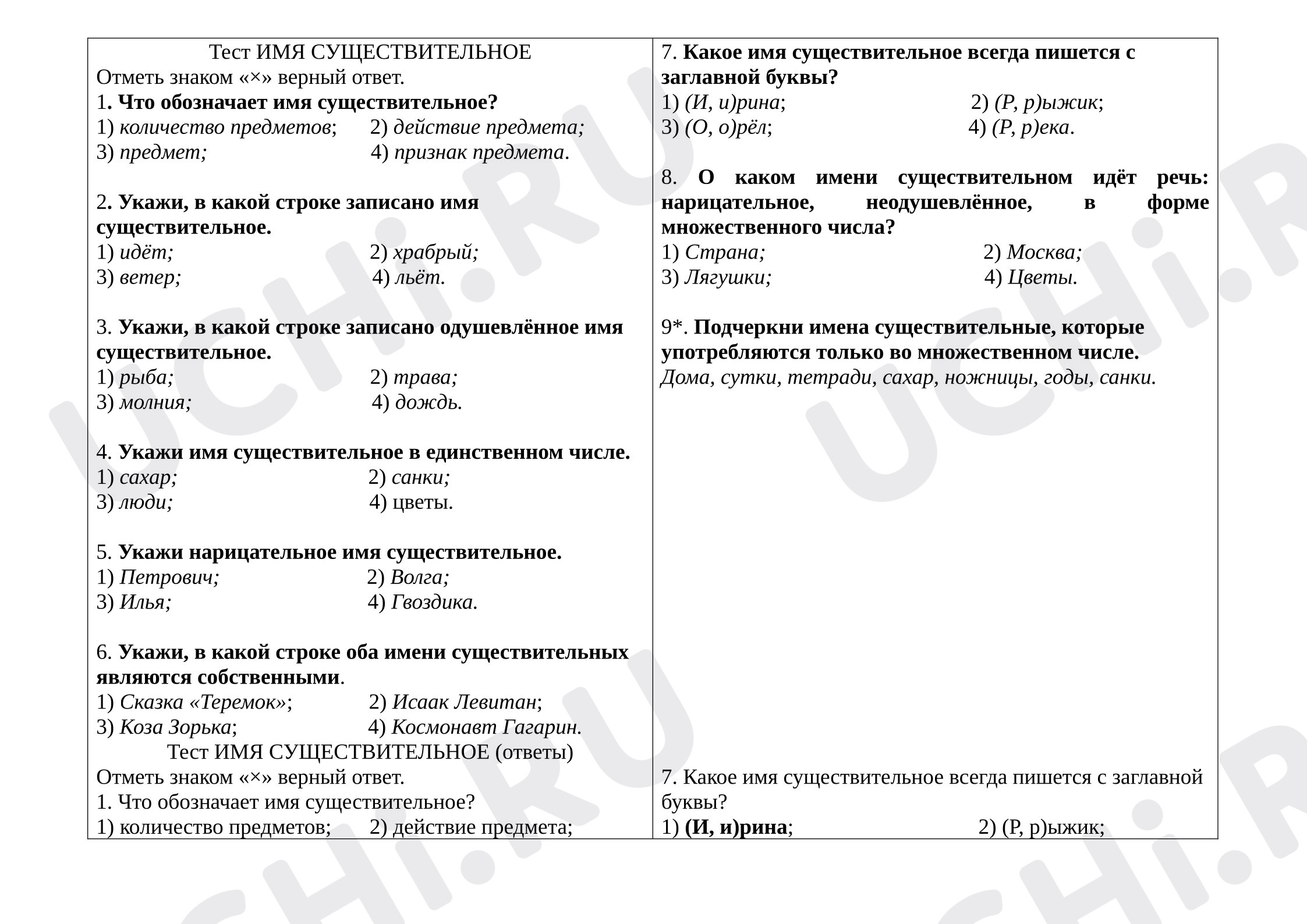 Предпросмотр материала Тест к уроку русского языка. Имя существительное.