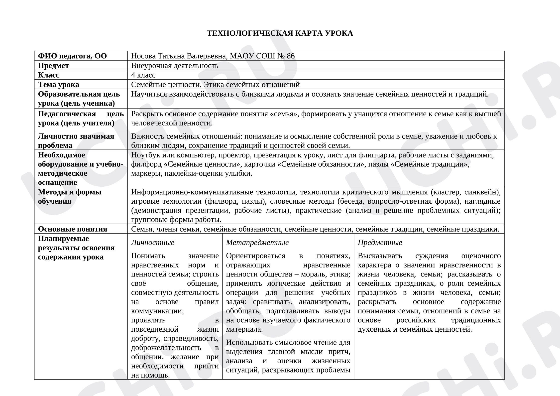Предпросмотр материала План занятия. Семейные ценности. Этика семейных отношений