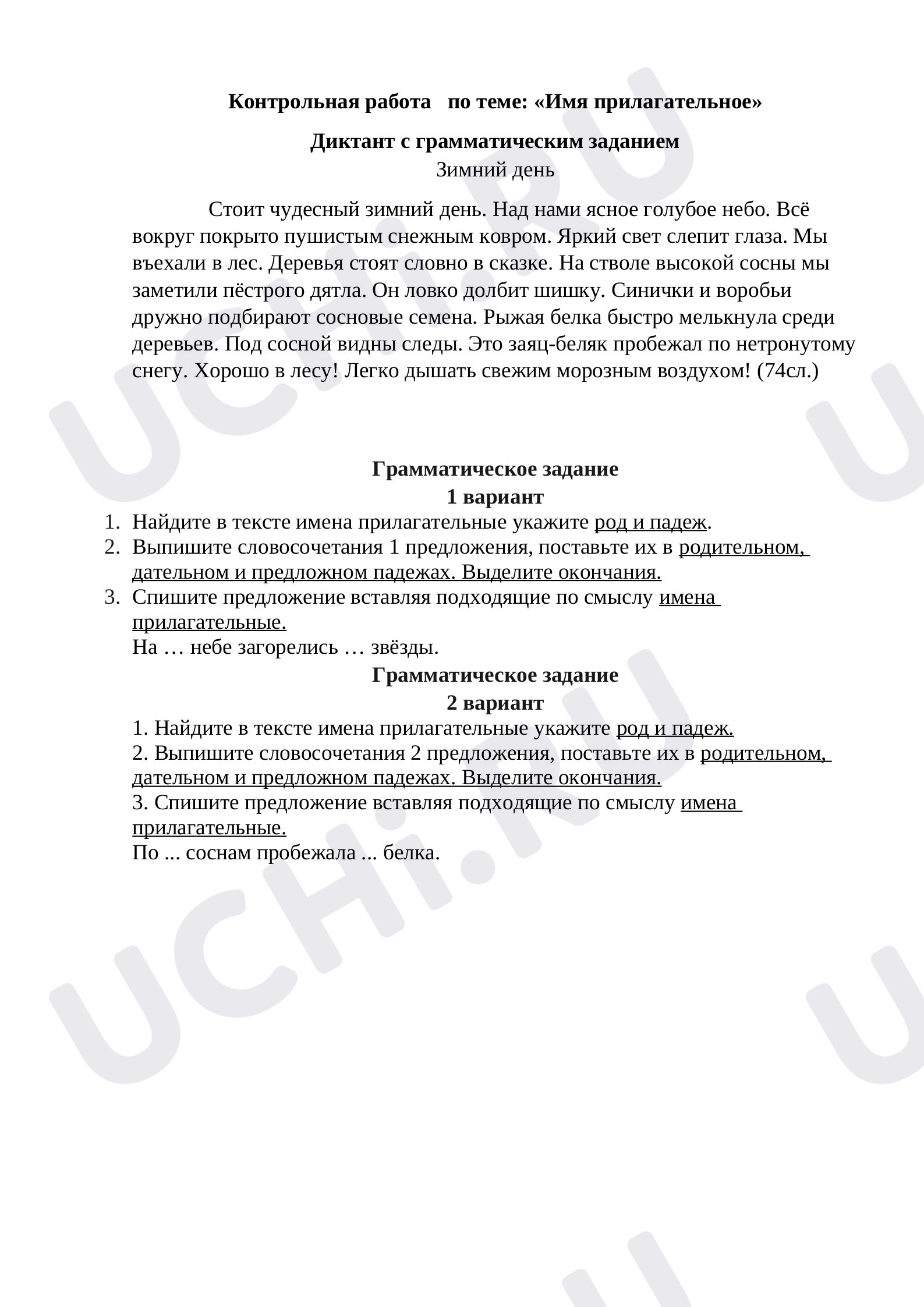 Предпросмотр материала Контрольная работа по русскому языку по теме: «Имя прилагательное»