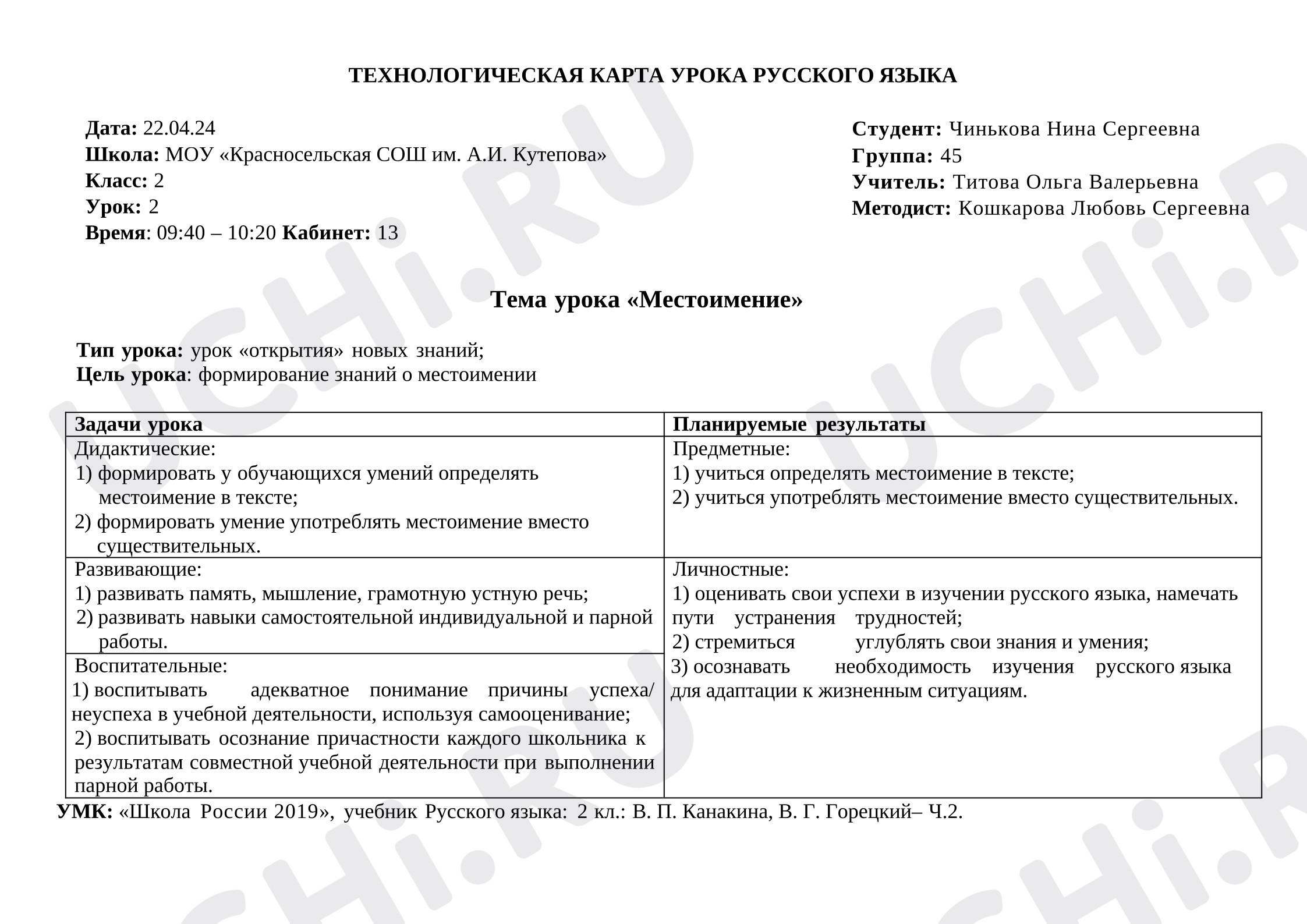 Предпросмотр материала Конспект урока русского языка «Местоимение».