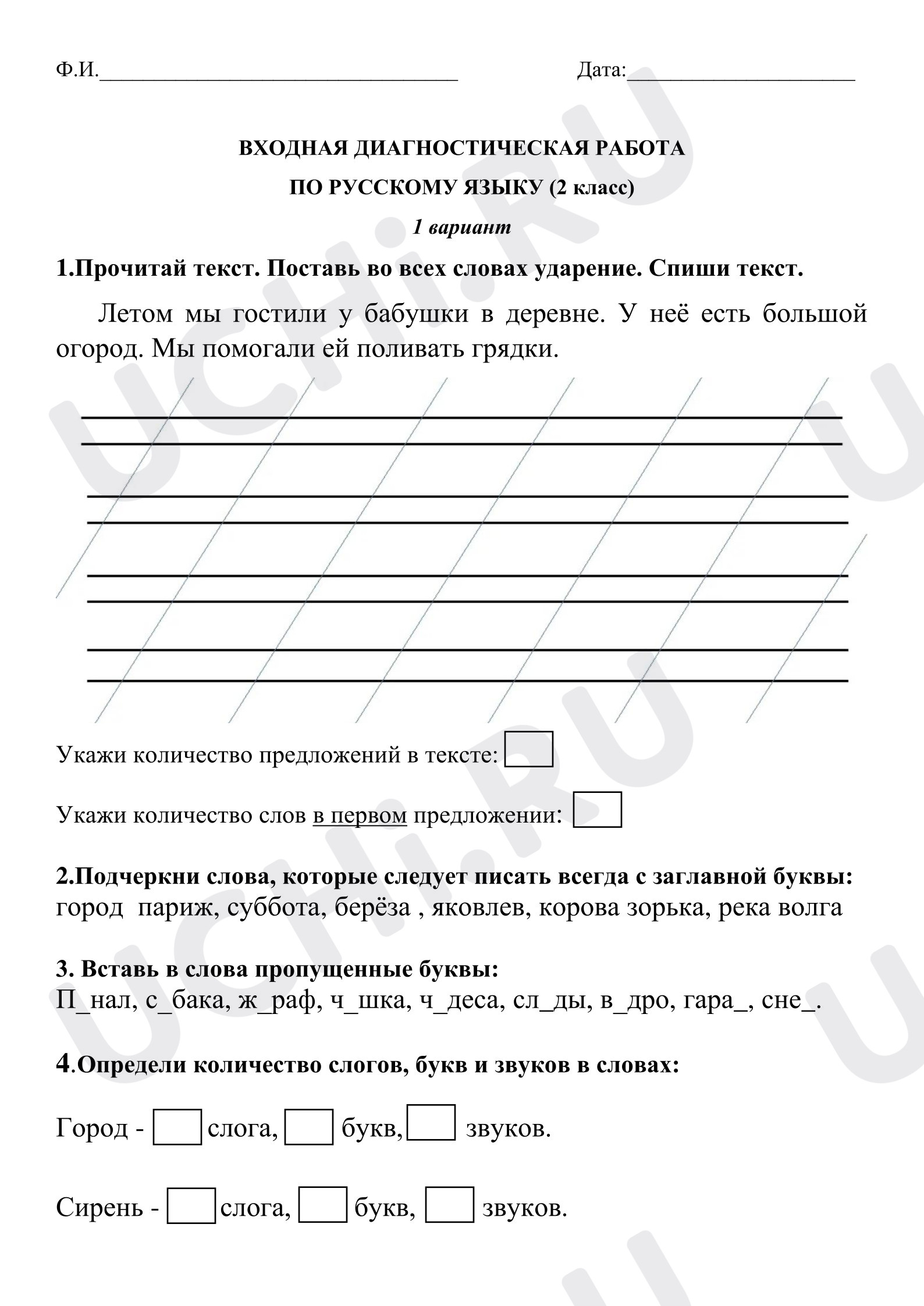 Предпросмотр материала Входная диагностическая работа к уроку русского языка.