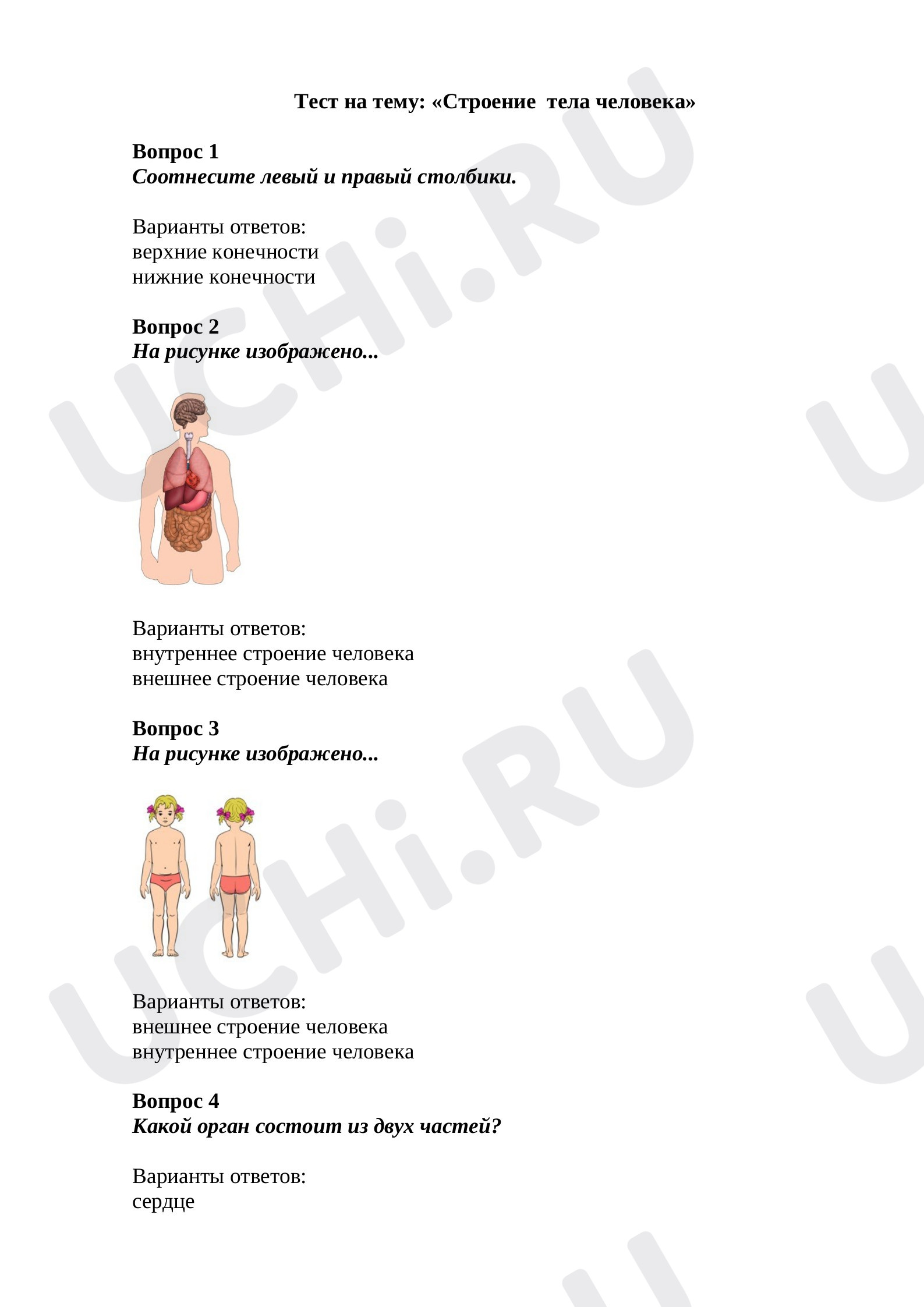 Предпросмотр материала Тест по окружающему миру по теме: «Строение  тела человека»