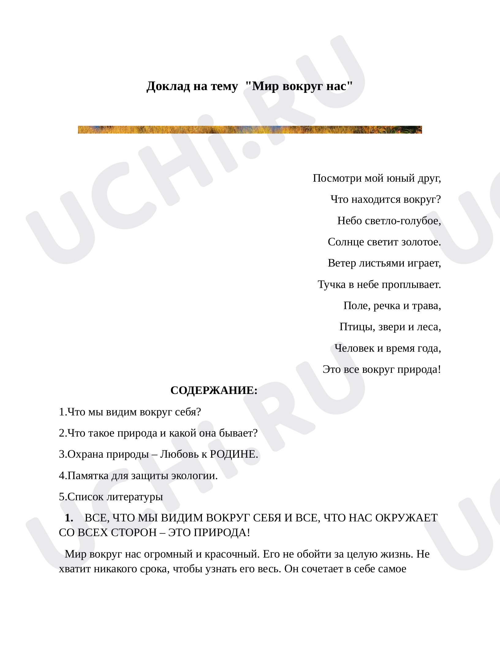Предпросмотр материала Мир вокруг нас