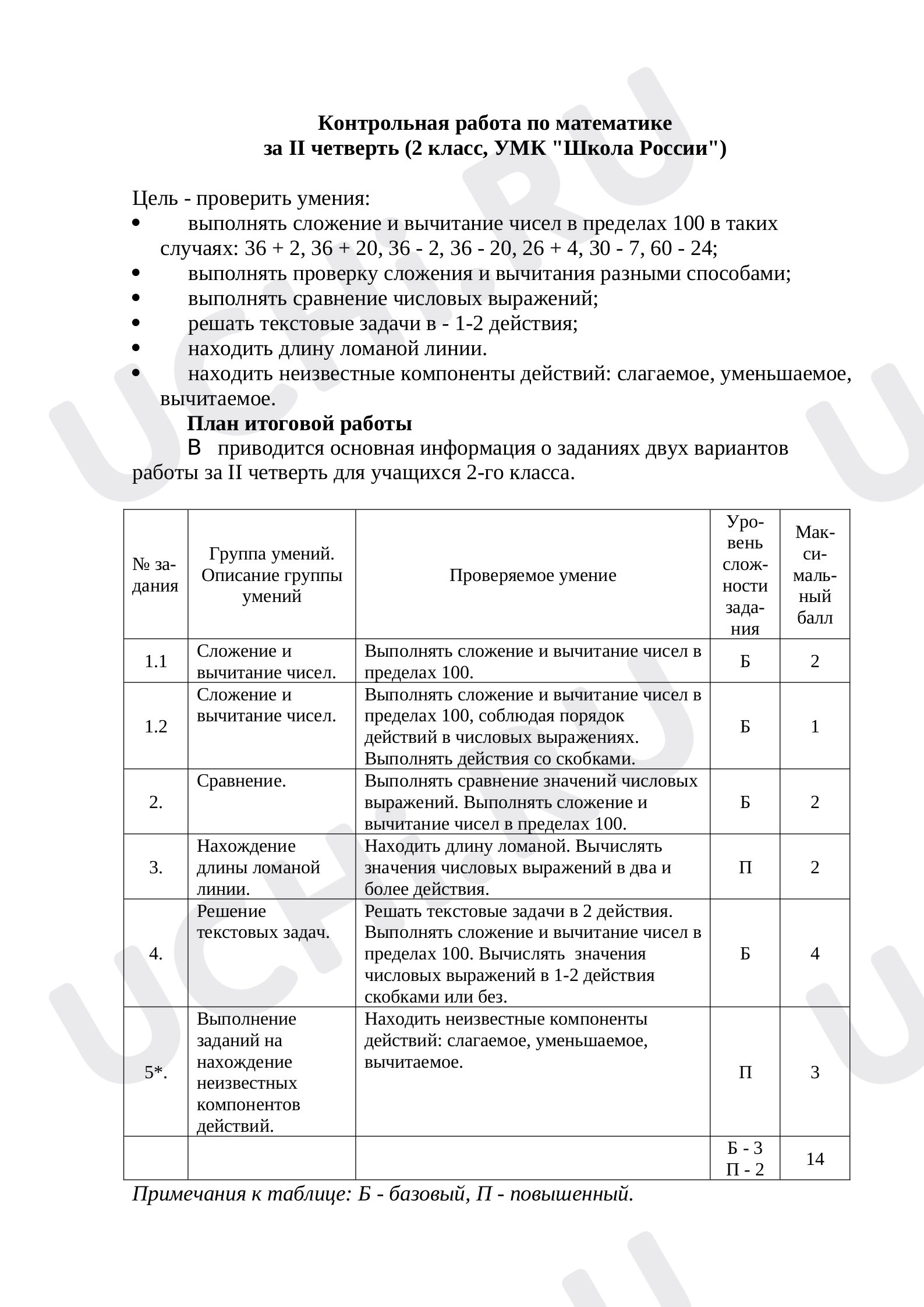 Предпросмотр материала Итоговая контрольная  работа по математике  2 класс 2 четверть
