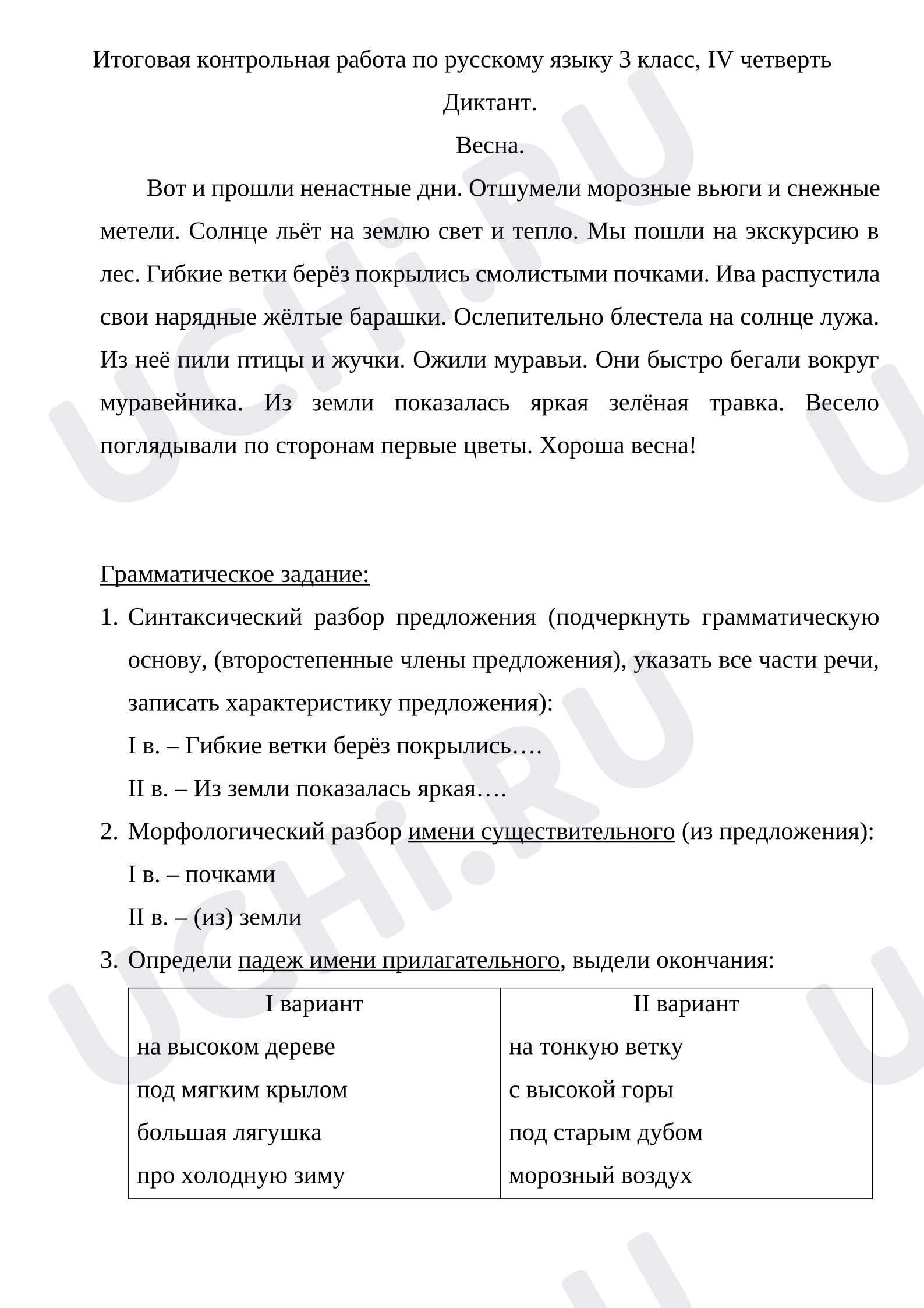 Предпросмотр материала Итоговый контрольный диктант с грамматическим заданием