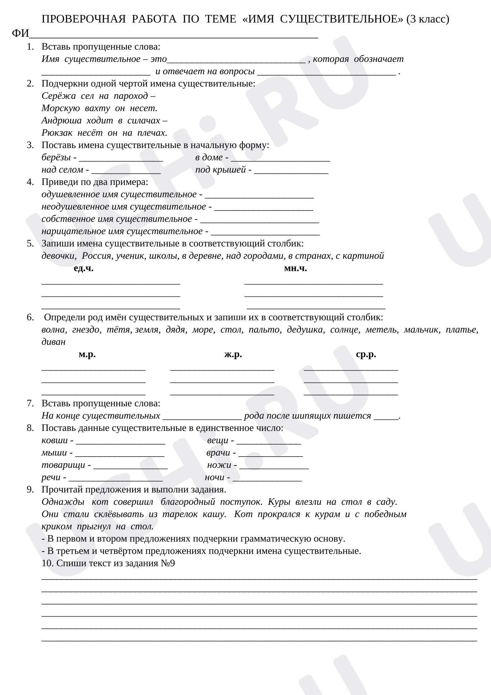Предпросмотр материала Проверочная работа по русскому языку. Имя существительное.