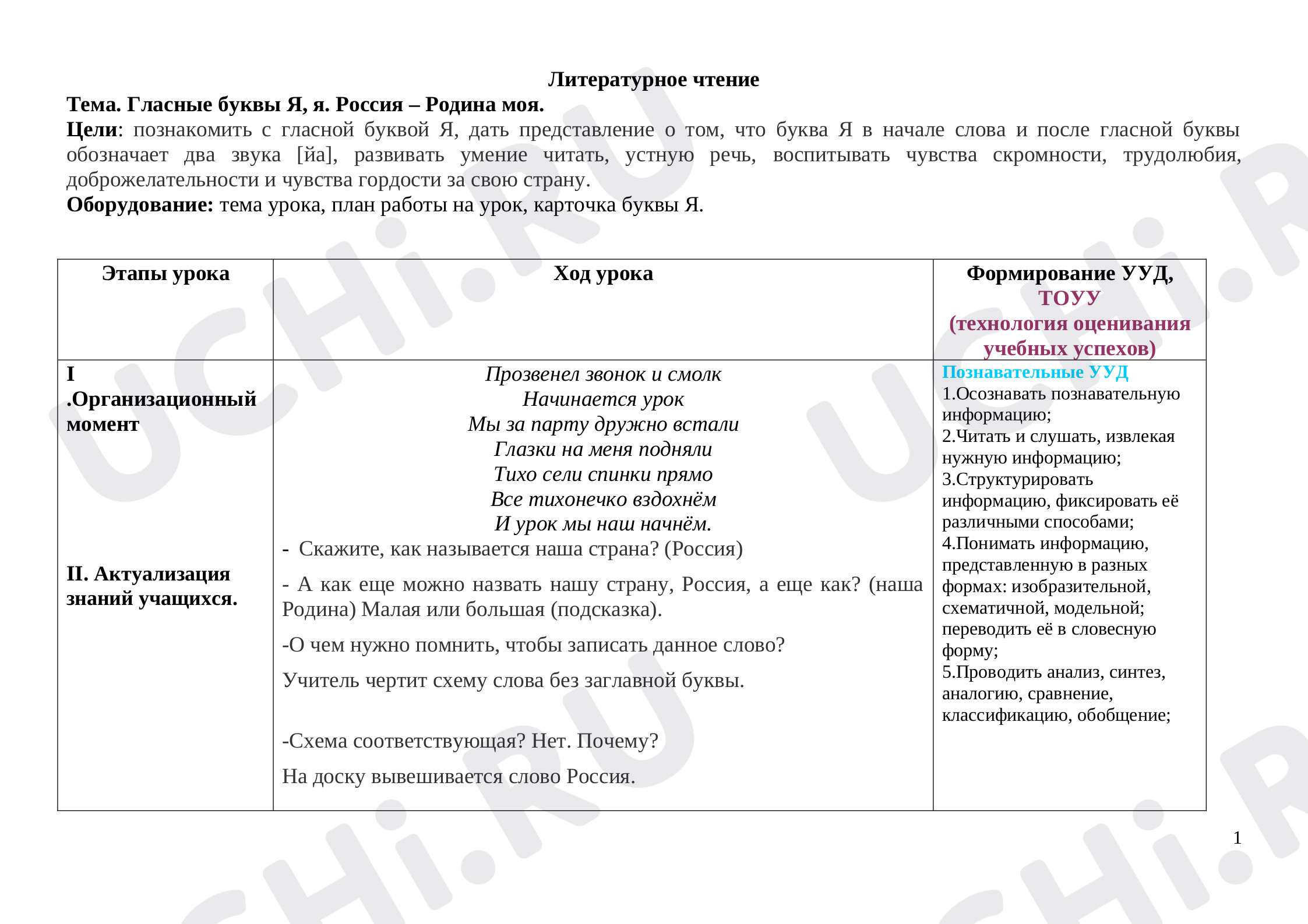 Предпросмотр материала Гласные буквы Я, я. Россия – Родина моя