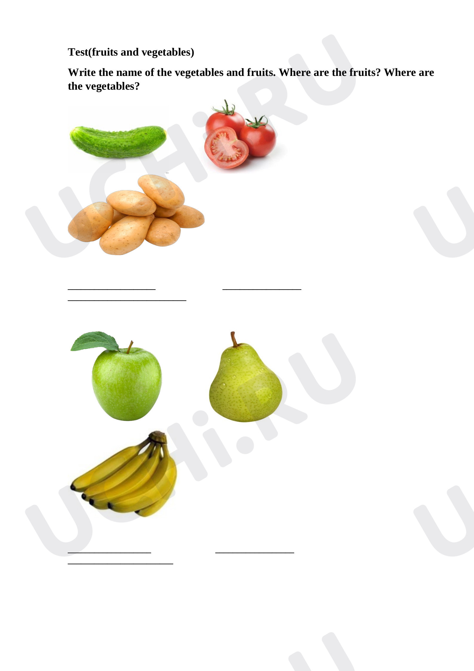 Предпросмотр материала Рабочий лист к уроку английского языка по теме: fruits and vegetables
