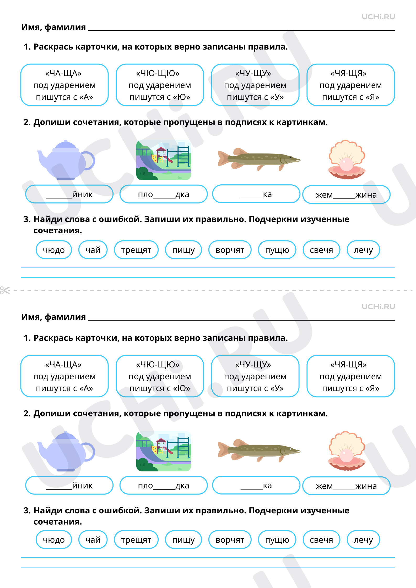 Предпросмотр материала Гласные после шипящих в сочетаниях ча, ща, чу, щу. Базовый уровень