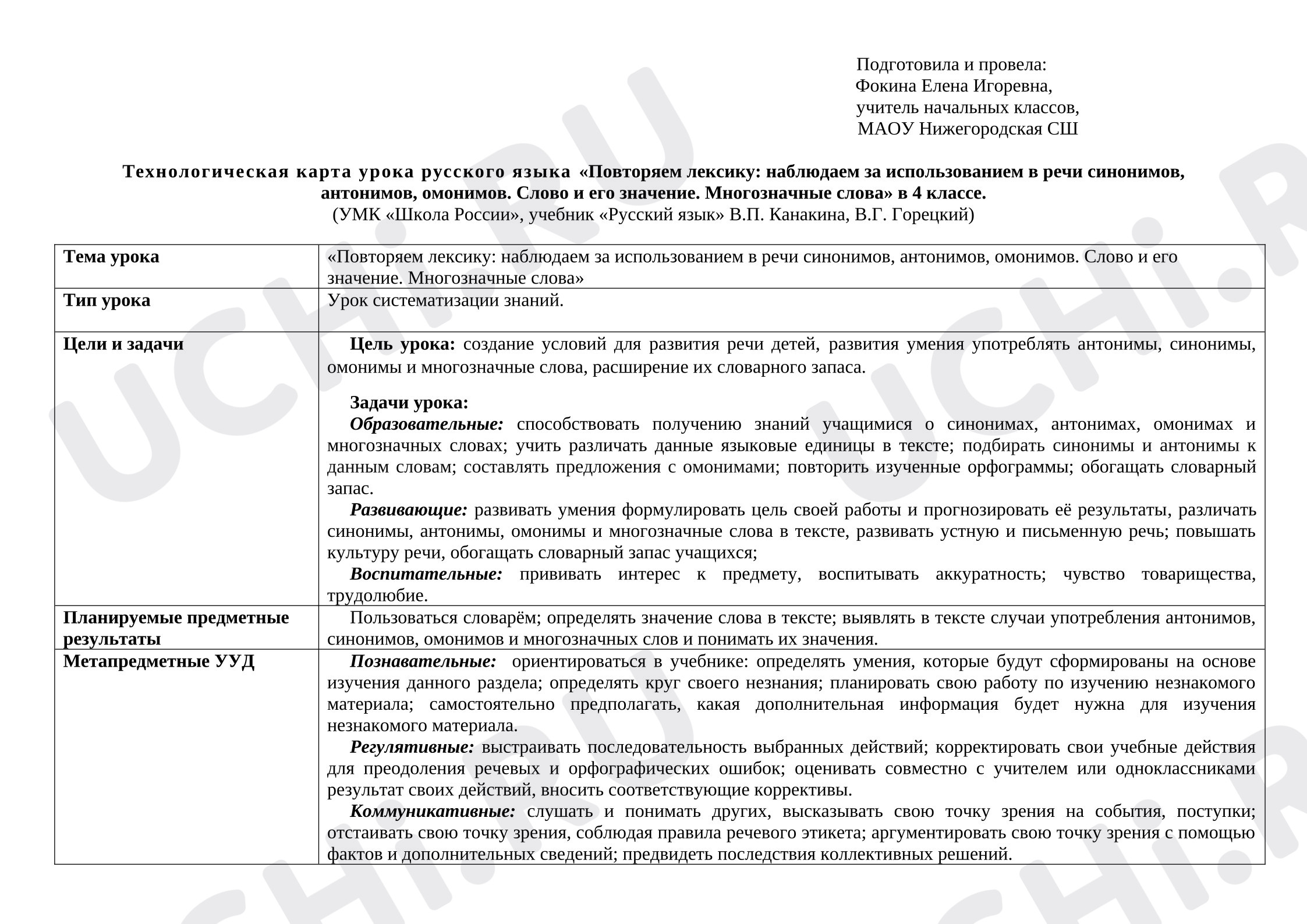 Предпросмотр материала Технологическая карта урока русского языка «Повторяем лексику: наблюдаем за использованием в речи синонимов, антонимов, омонимов. Слово и его значение. Многозначные слова»