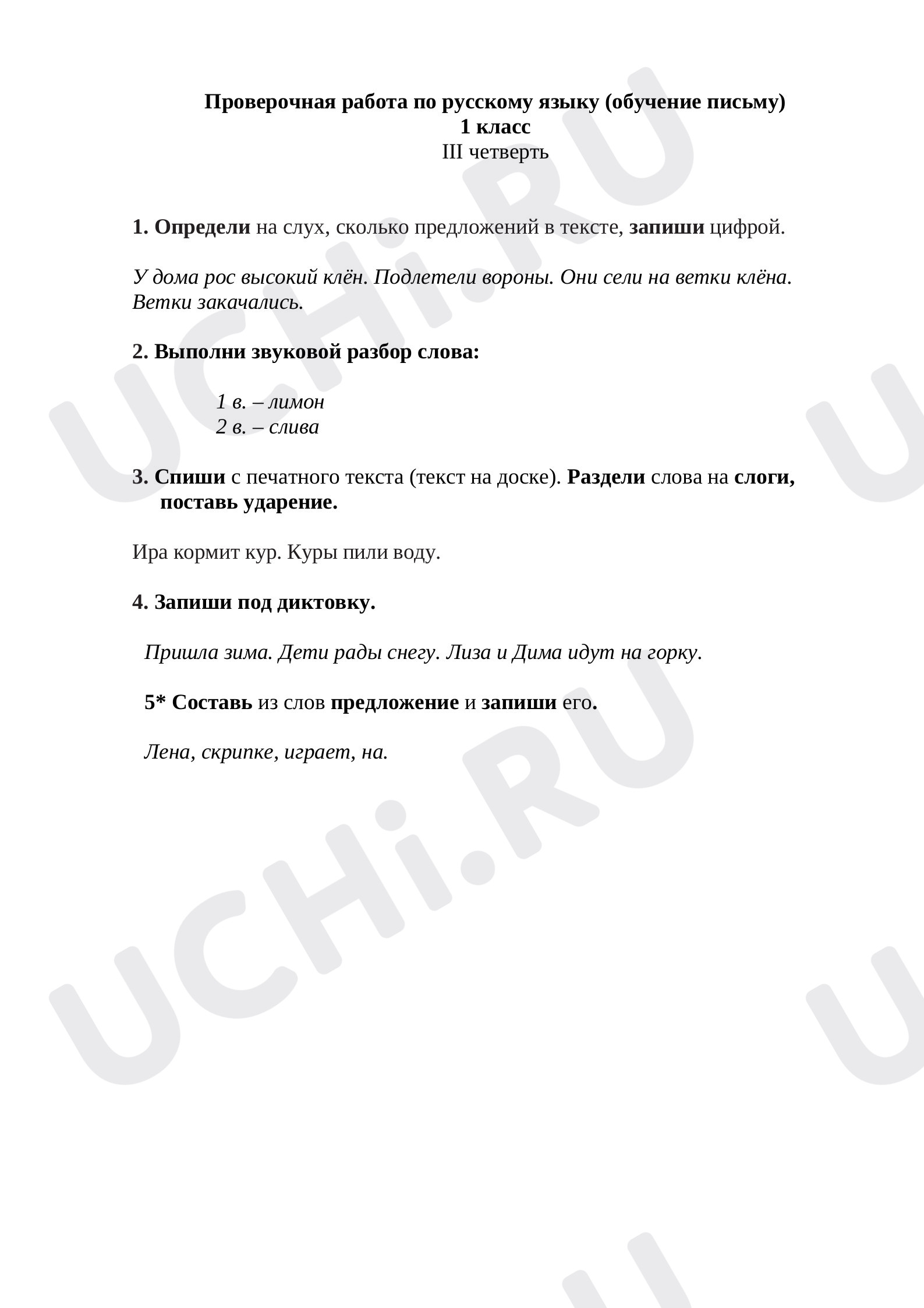 Предпросмотр материала Проверочная работа по русскому языку