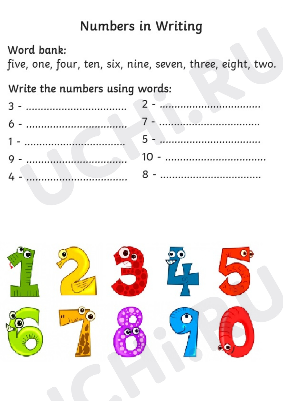 Предпросмотр материала Английский язык. Рабочий лист к уроку. Numbers.