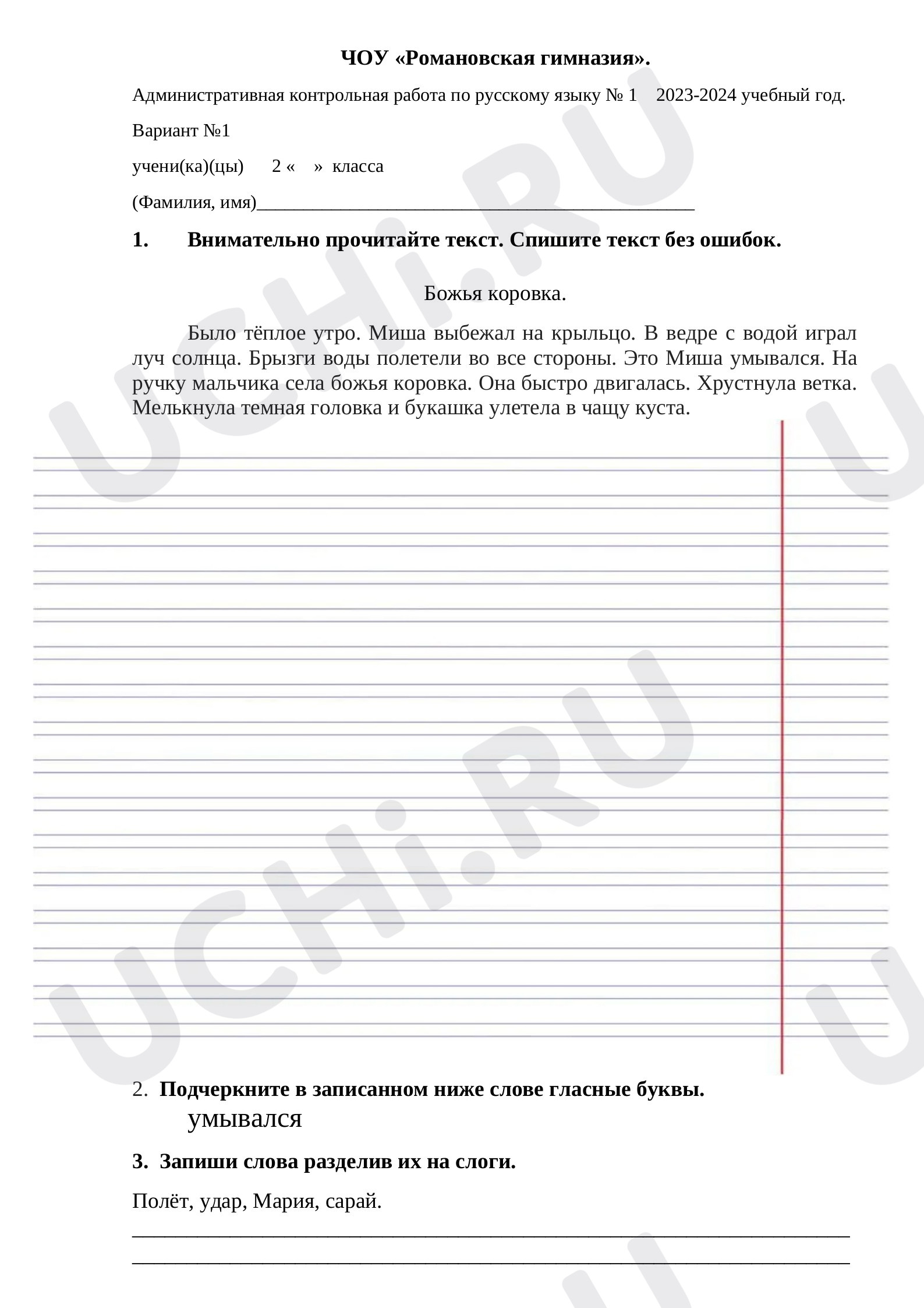 Предпросмотр материала Входная работа