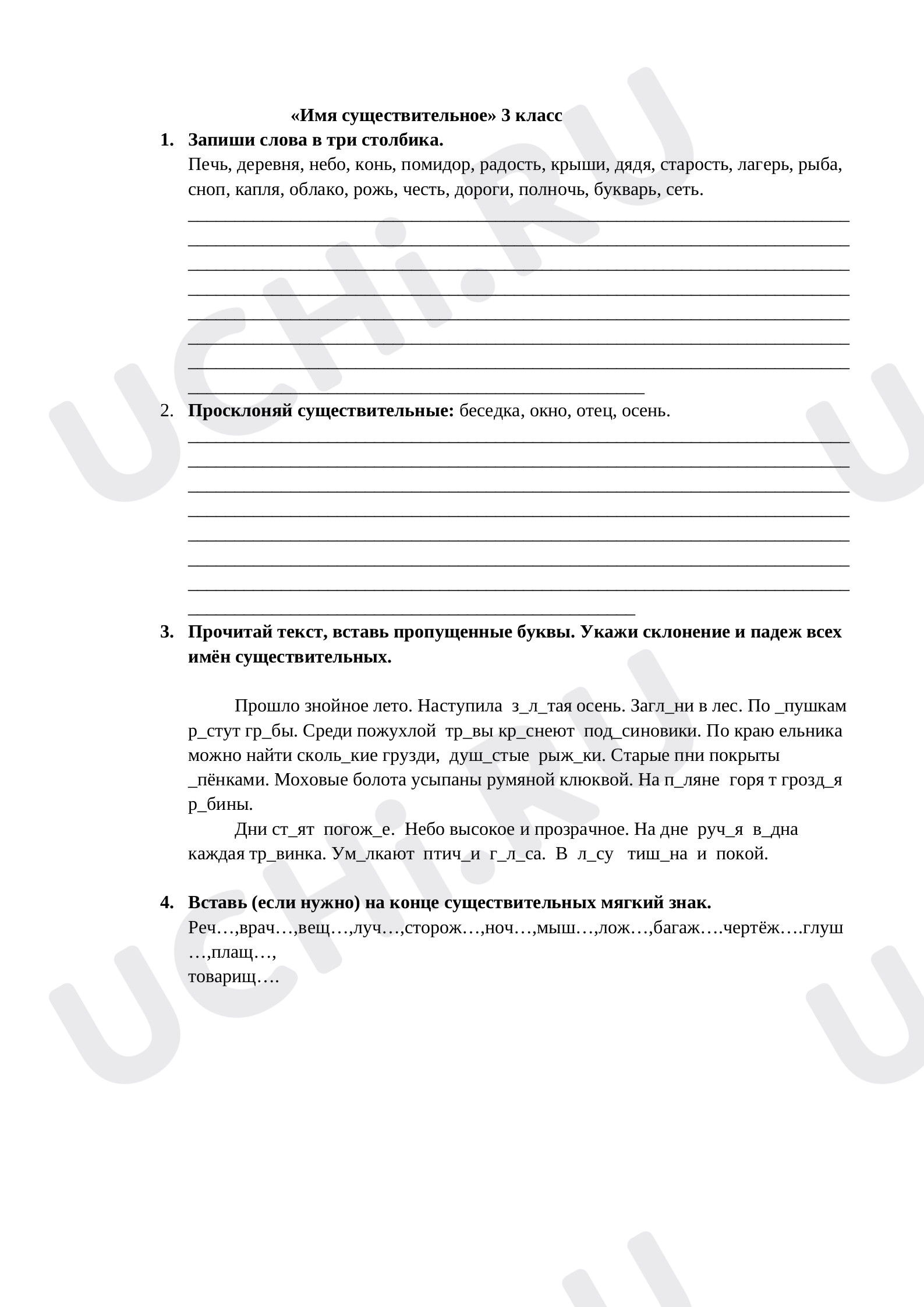 Предпросмотр материала Проверочная работа по русскому языку по теме: Имя существительное