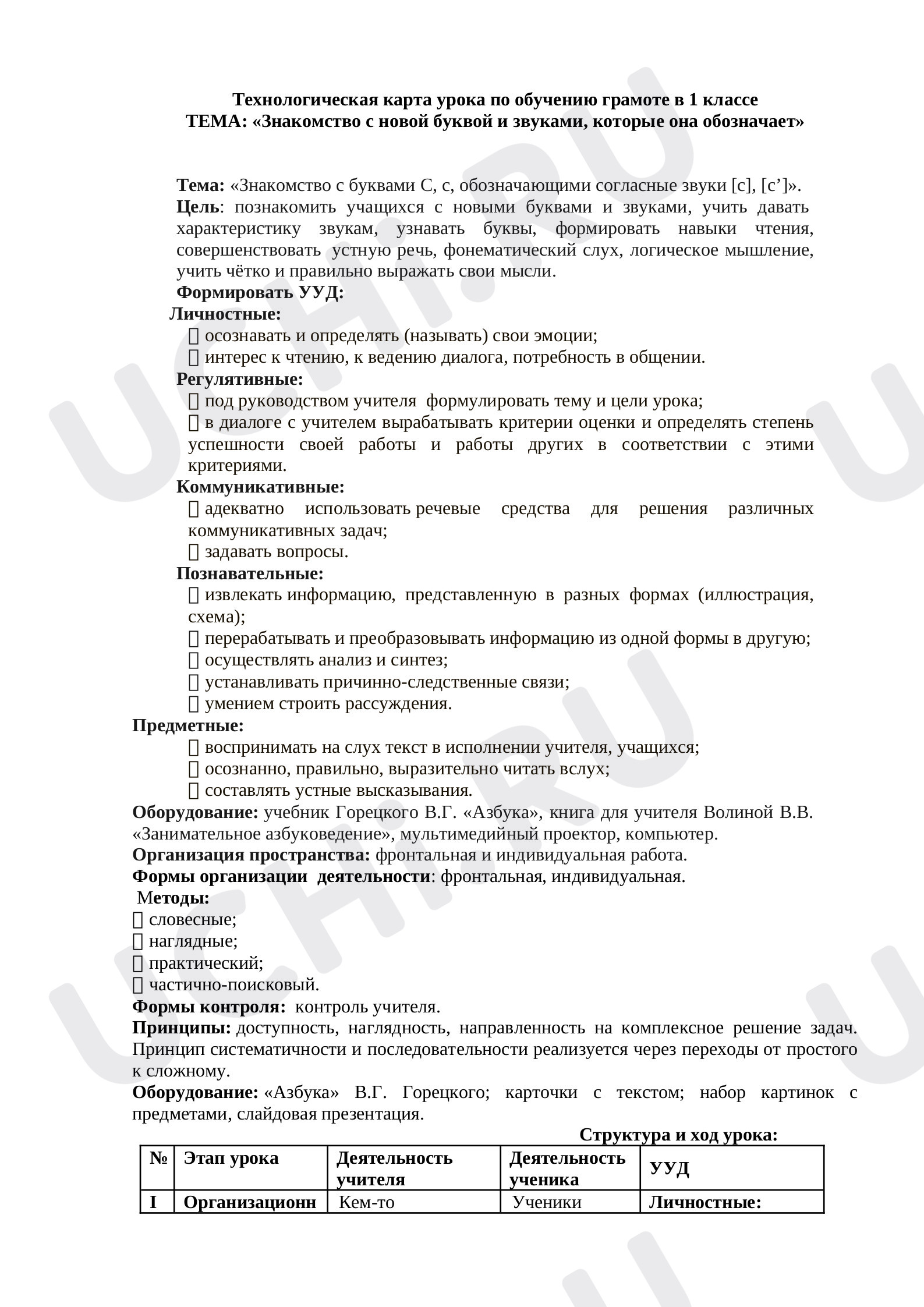 Предпросмотр материала Технологическая карта урока по русскому языку на тему: «Знакомство с буквой С».