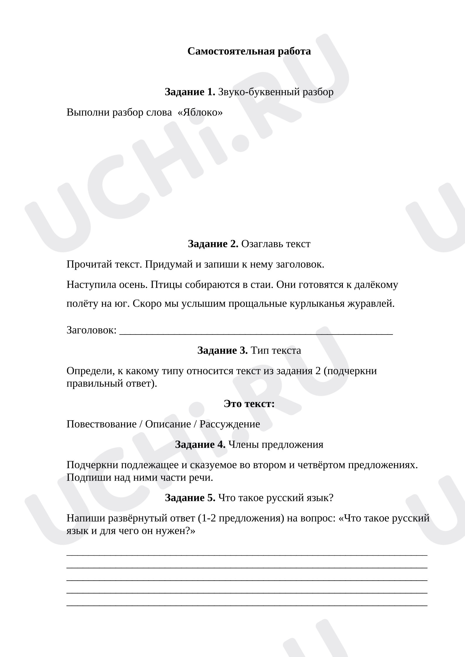 Предпросмотр материала Самостоятельная работа по русскому языку.