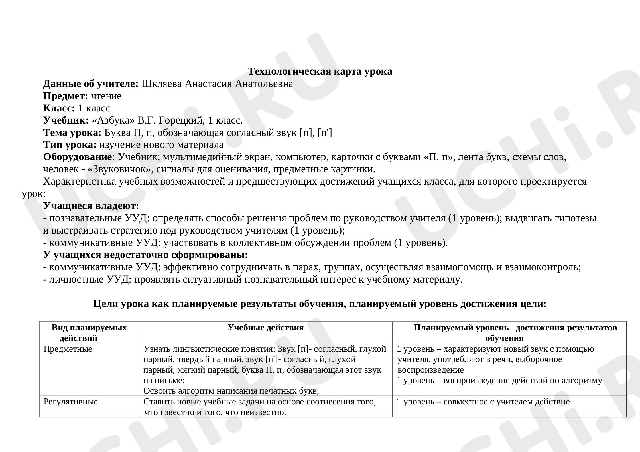 Предпросмотр материала Технологическая карта и конспект урока "Буква П и звуки, которые она обозначает"