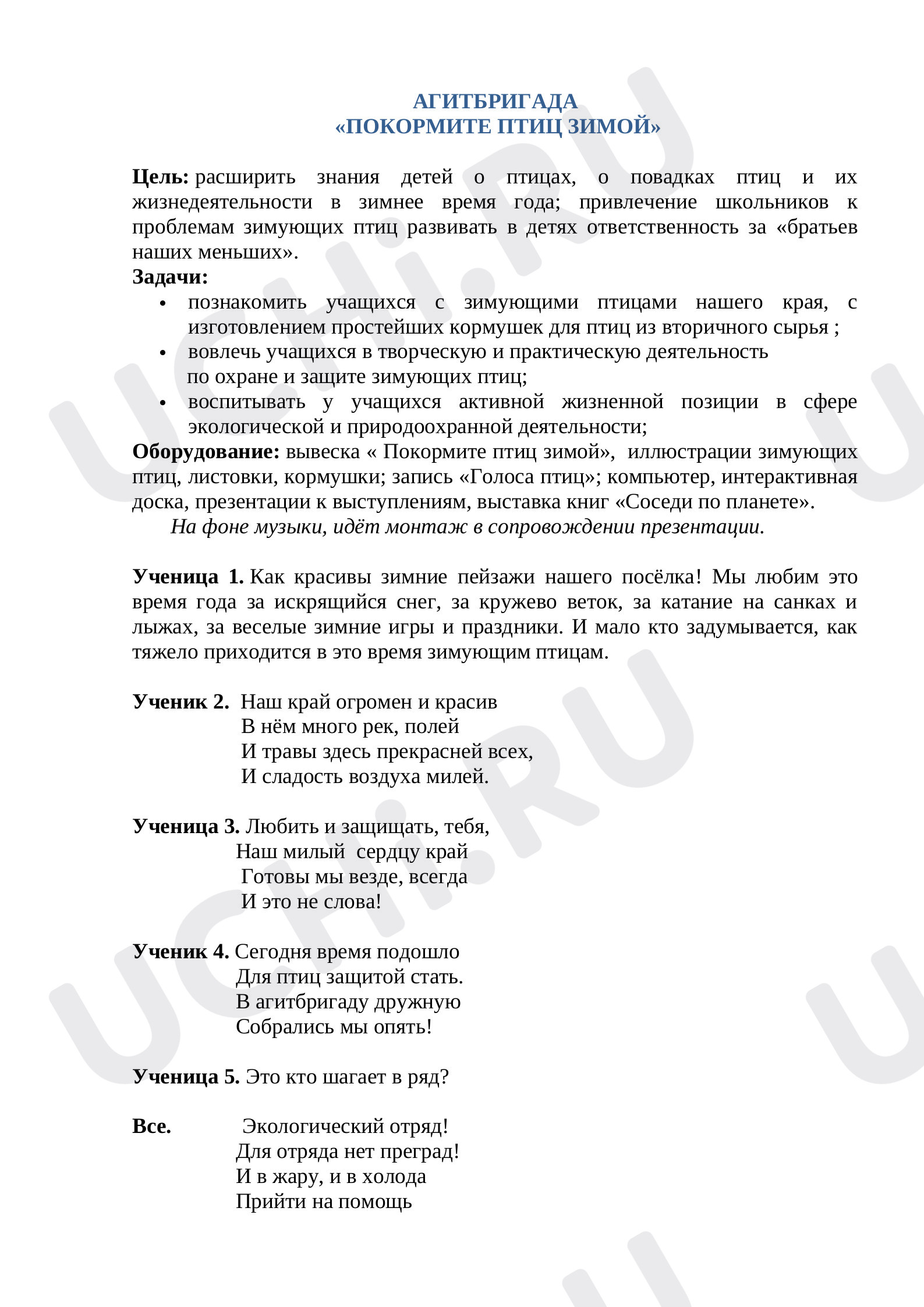 Предпросмотр материала Внеурочное занятие. Покормите птиц зимой