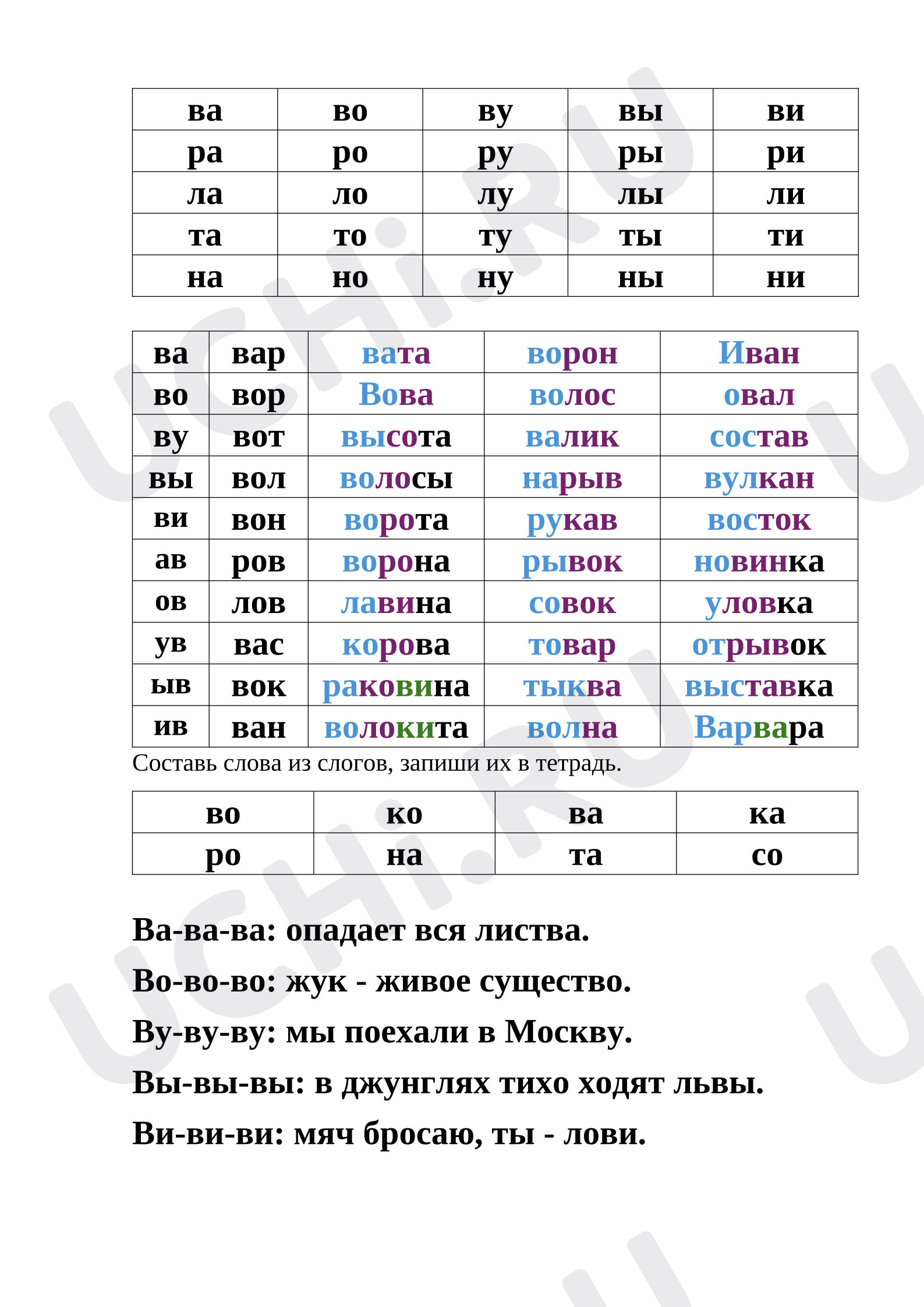 Предпросмотр материала слоговая таблица буква В