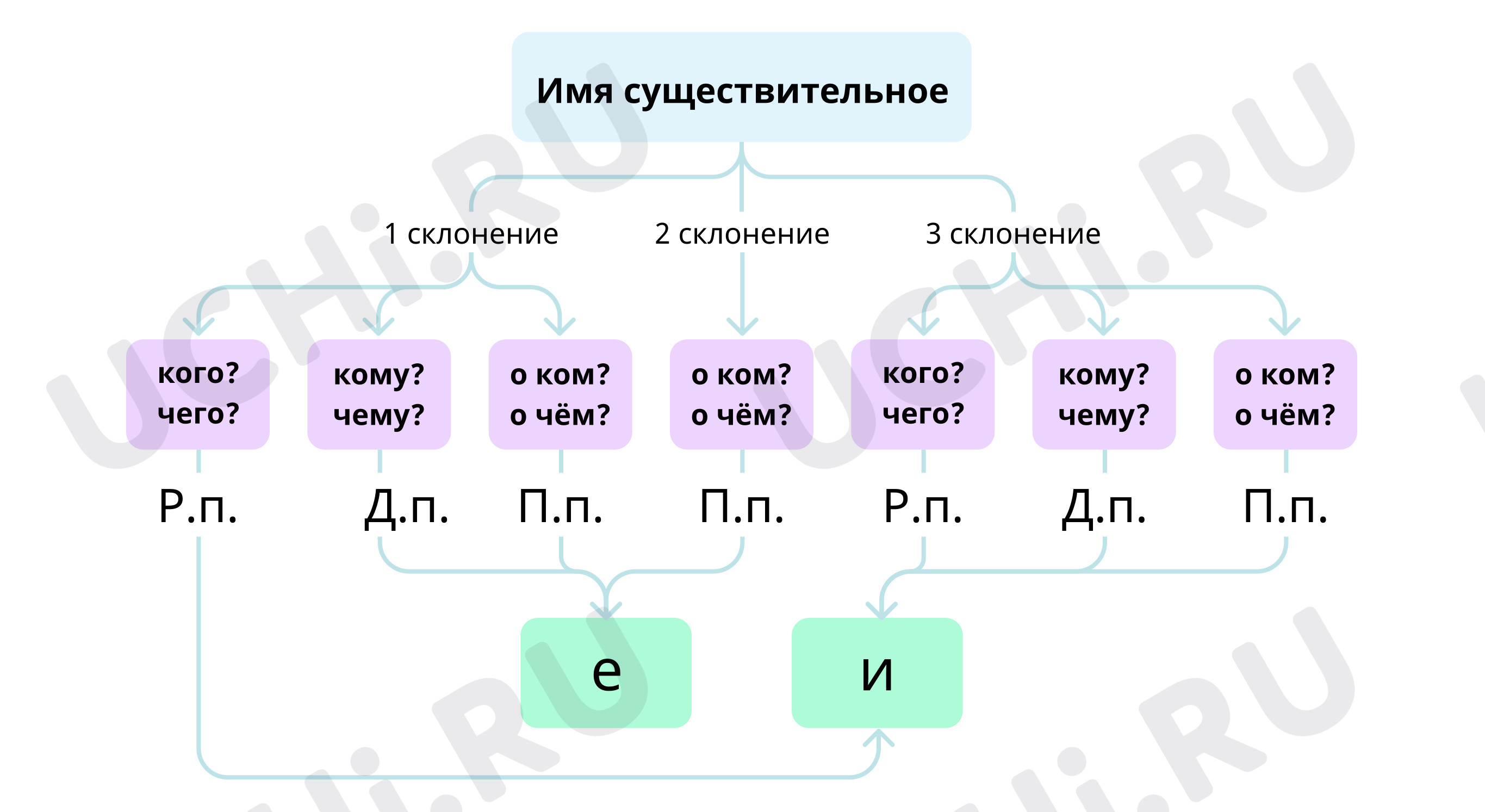 Интеллект-карта вариант выполнения: Правописание окончаний имен  существительных. Обобщение. Словарный диктант | Учи.ру