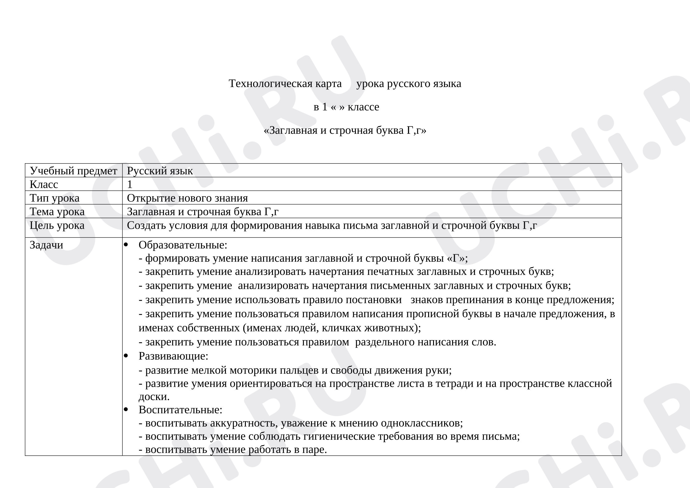 Предпросмотр материала Конспект урока. Обучение грамоте "Заглавная и строчная буква Г,г"
