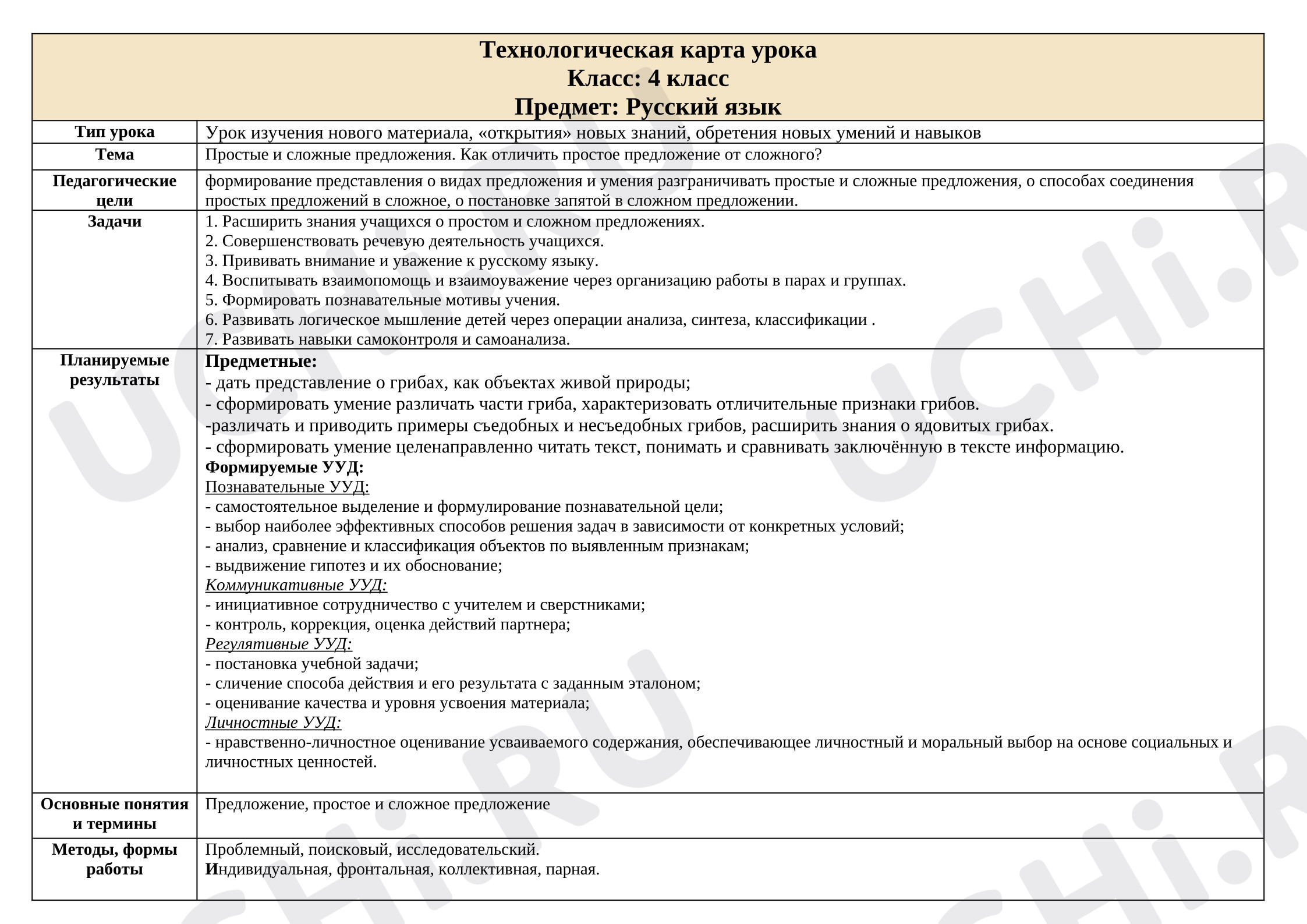 Предпросмотр материала План урока русского языка «Простые и сложные предложения. Как отличить простое предложение от сложного?»