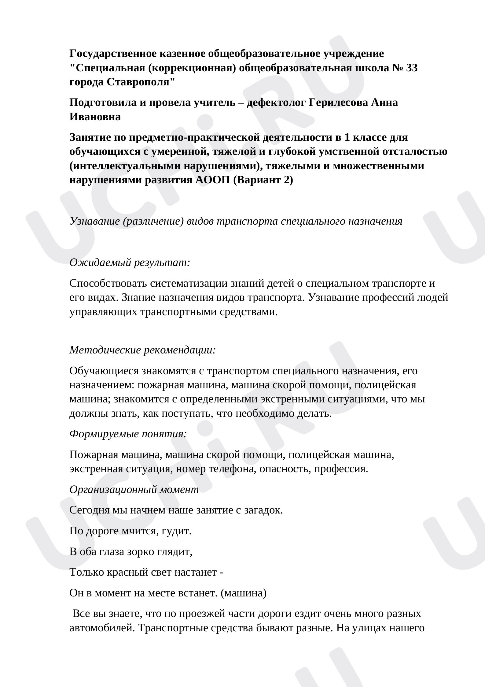 Предпросмотр материала Специальный транспорт