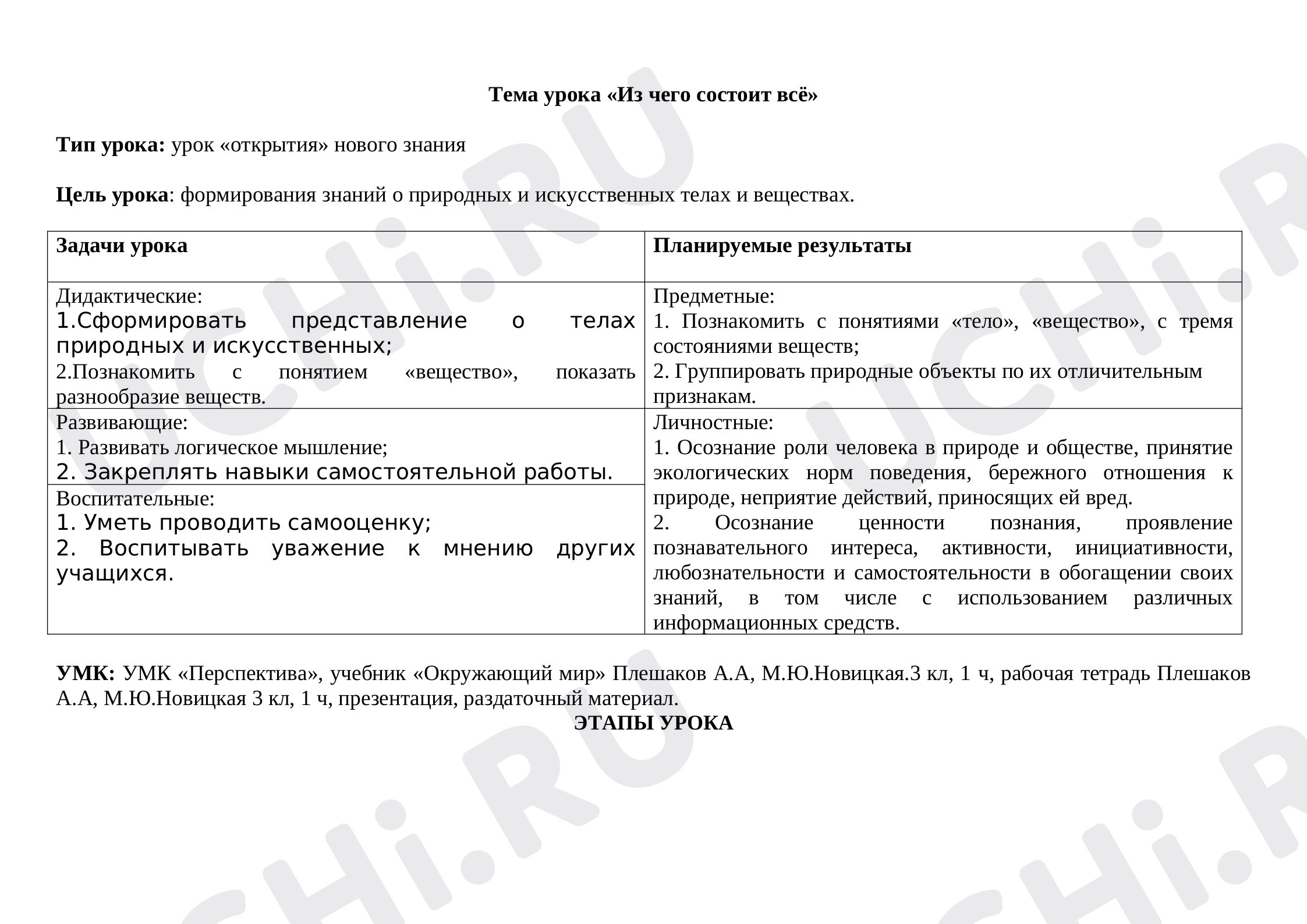 План урока на тему «Из чего состоит всё», окружающий мир, 3 класс:  Разнообразие веществ | Учи.ру