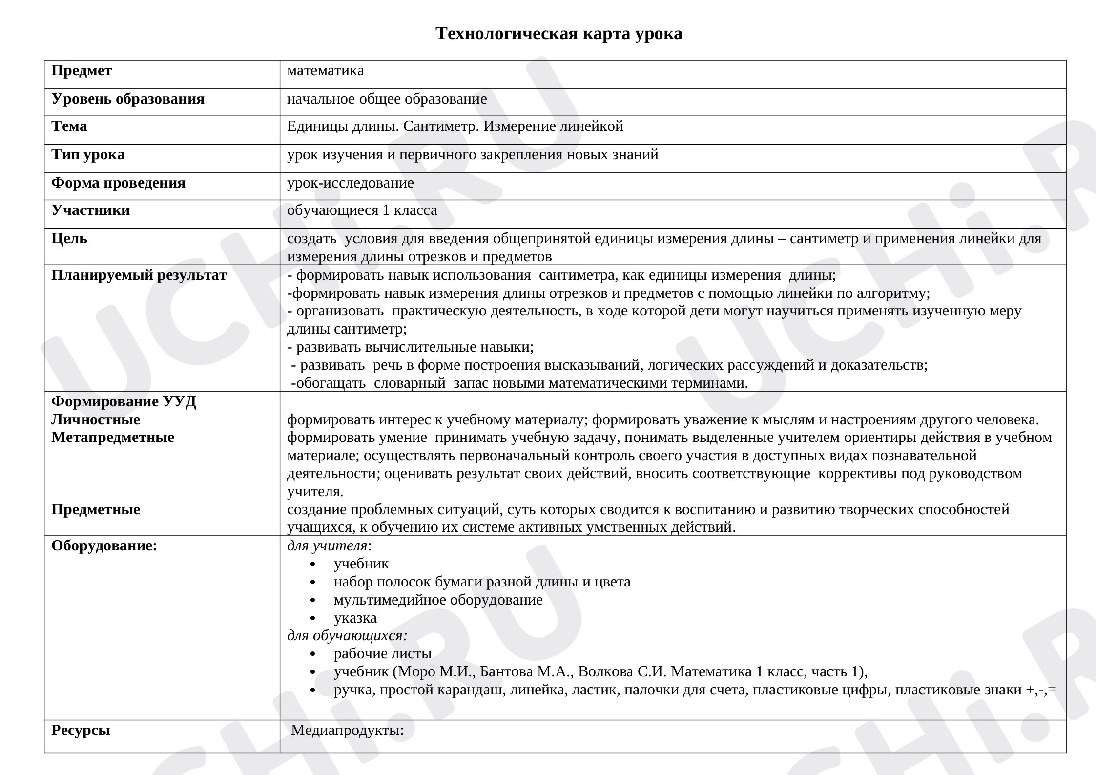 Предпросмотр материала План урока математики по теме: Единицы длины. Сантиметр. Измерение линейкой