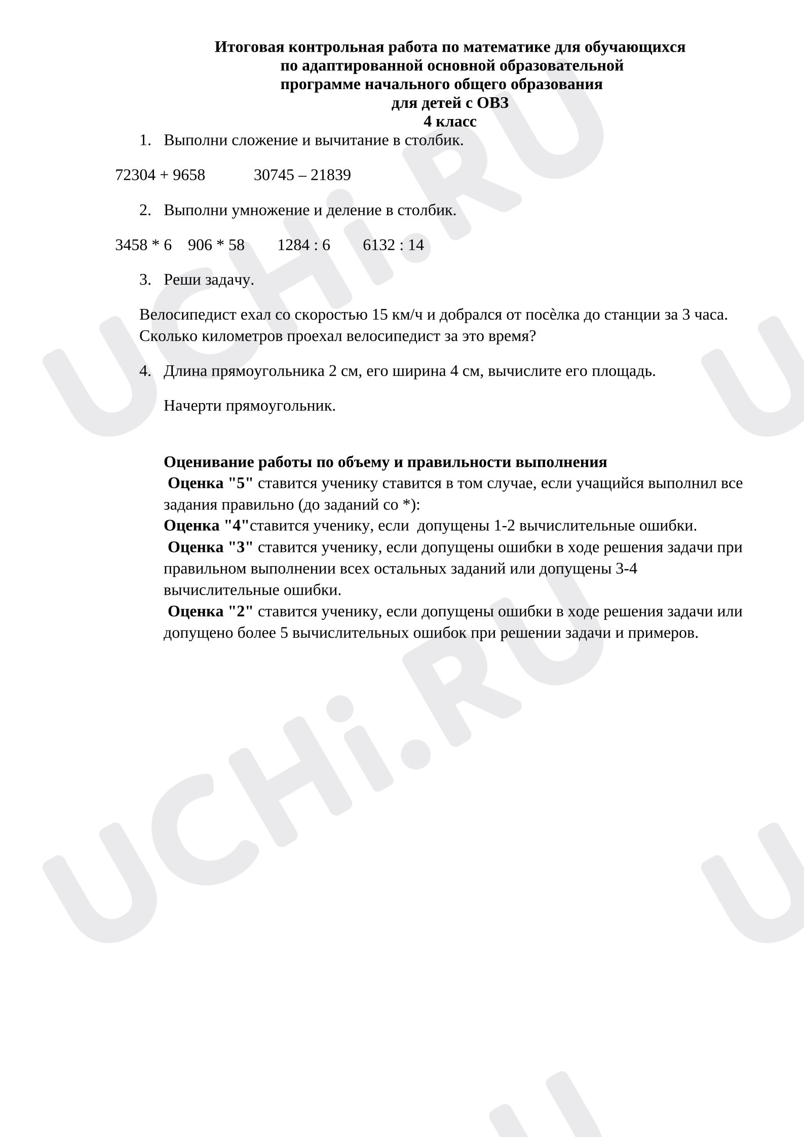 Предпросмотр материала Итоговое проверочная работа по математике.