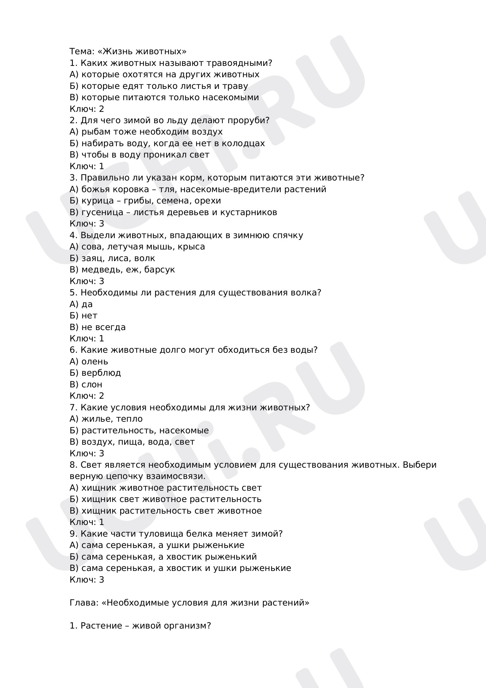 Предпросмотр материала Условия, необходимые для жизни животных