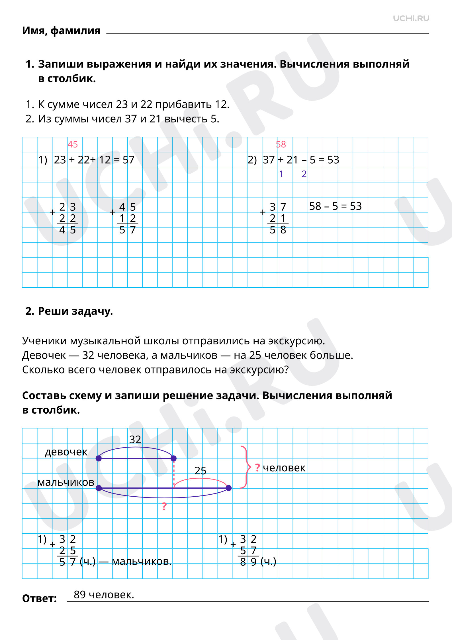 Алгоритм письменного сложения чисел