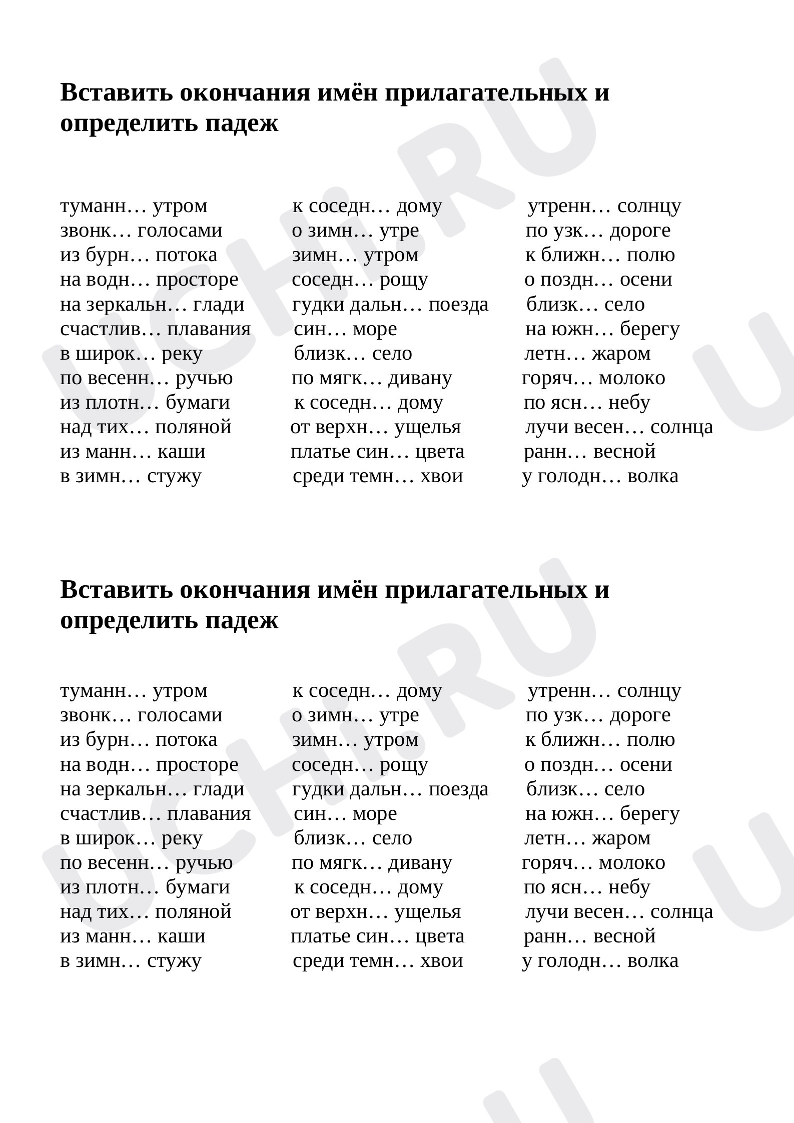 Предпросмотр материала Карточка по теме: "Вставь окончания прилагательного и определи падеж"