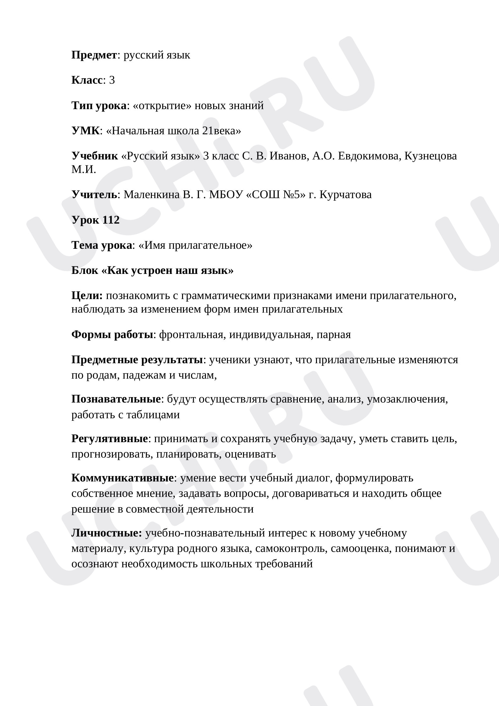 Предпросмотр материала Имя прилагательное