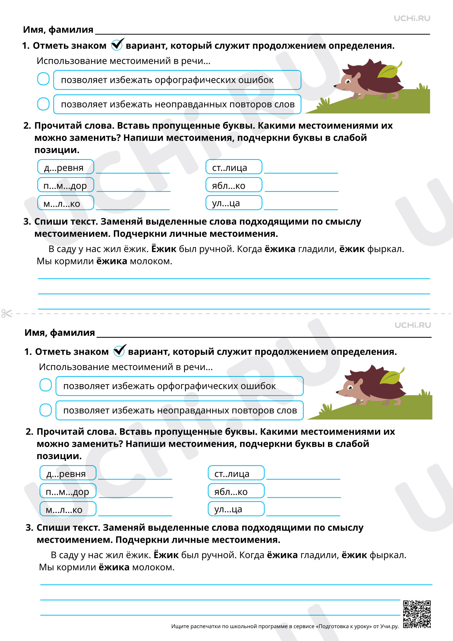 Предпросмотр материала Использование личных местоимений для устранения неоправданных повторов в тексте. Базовый уровень