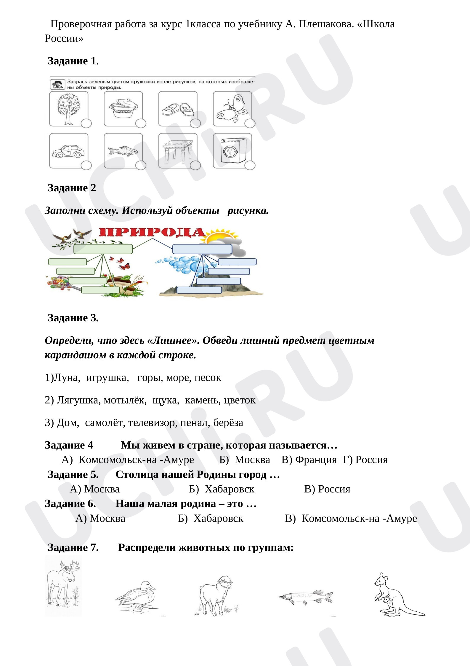 Итоговая проверочная работа по окружающему миру, 1класс.: Резервный урок.  Повторение изученного в 1 классе | Учи.ру