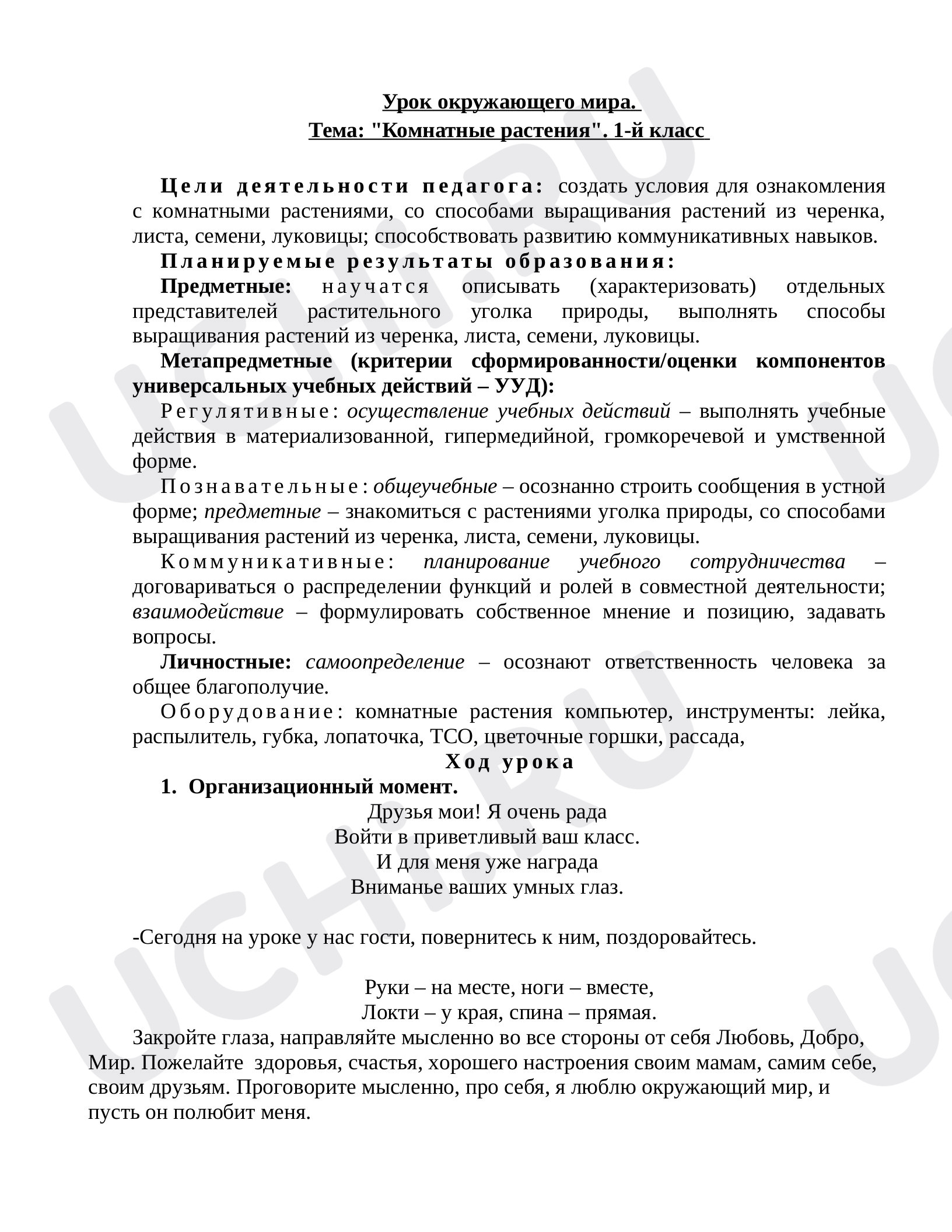 Предпросмотр материала Комнатные растения