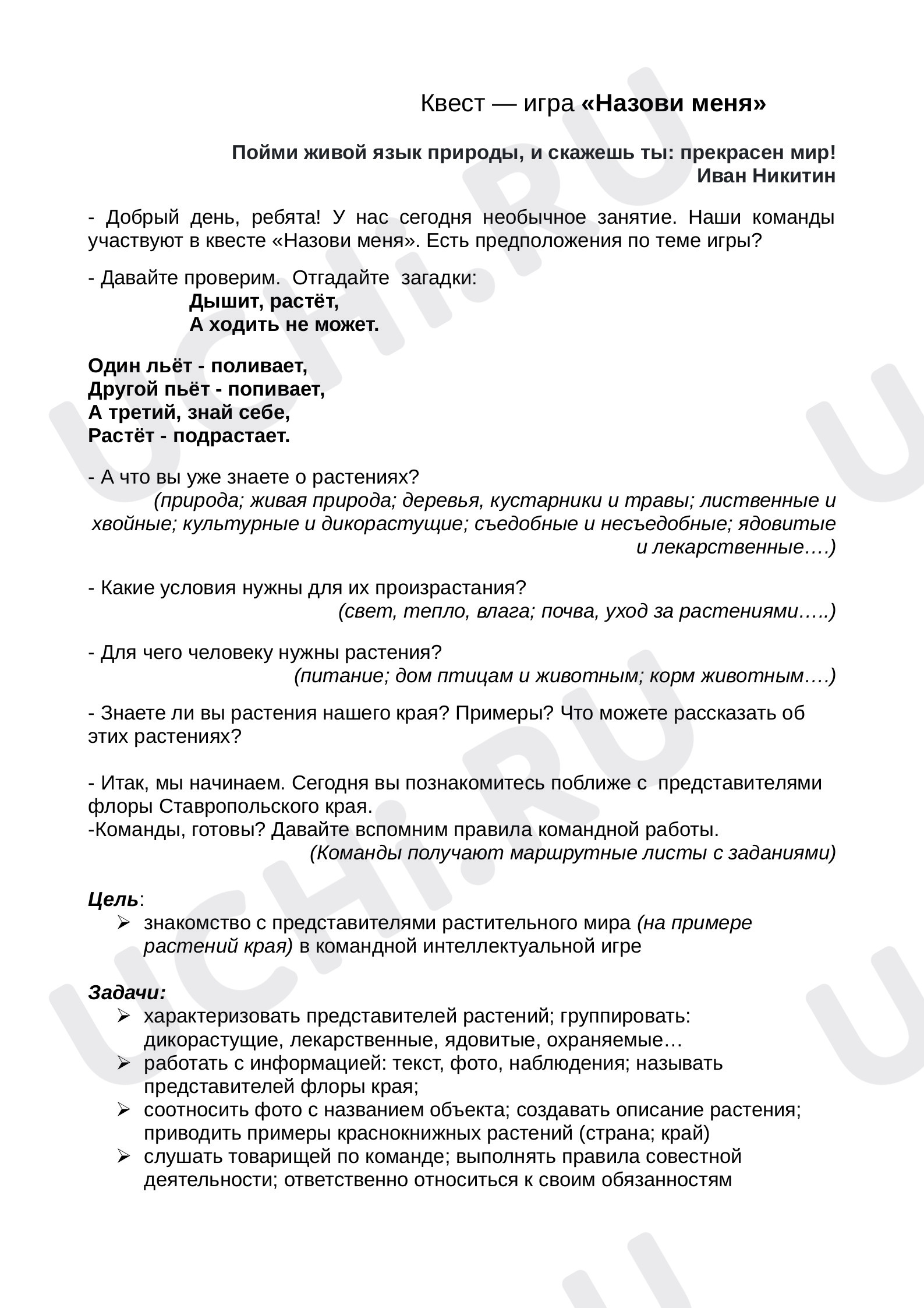 Предпросмотр материала Разнообразие растений родного края. Игра-квест
