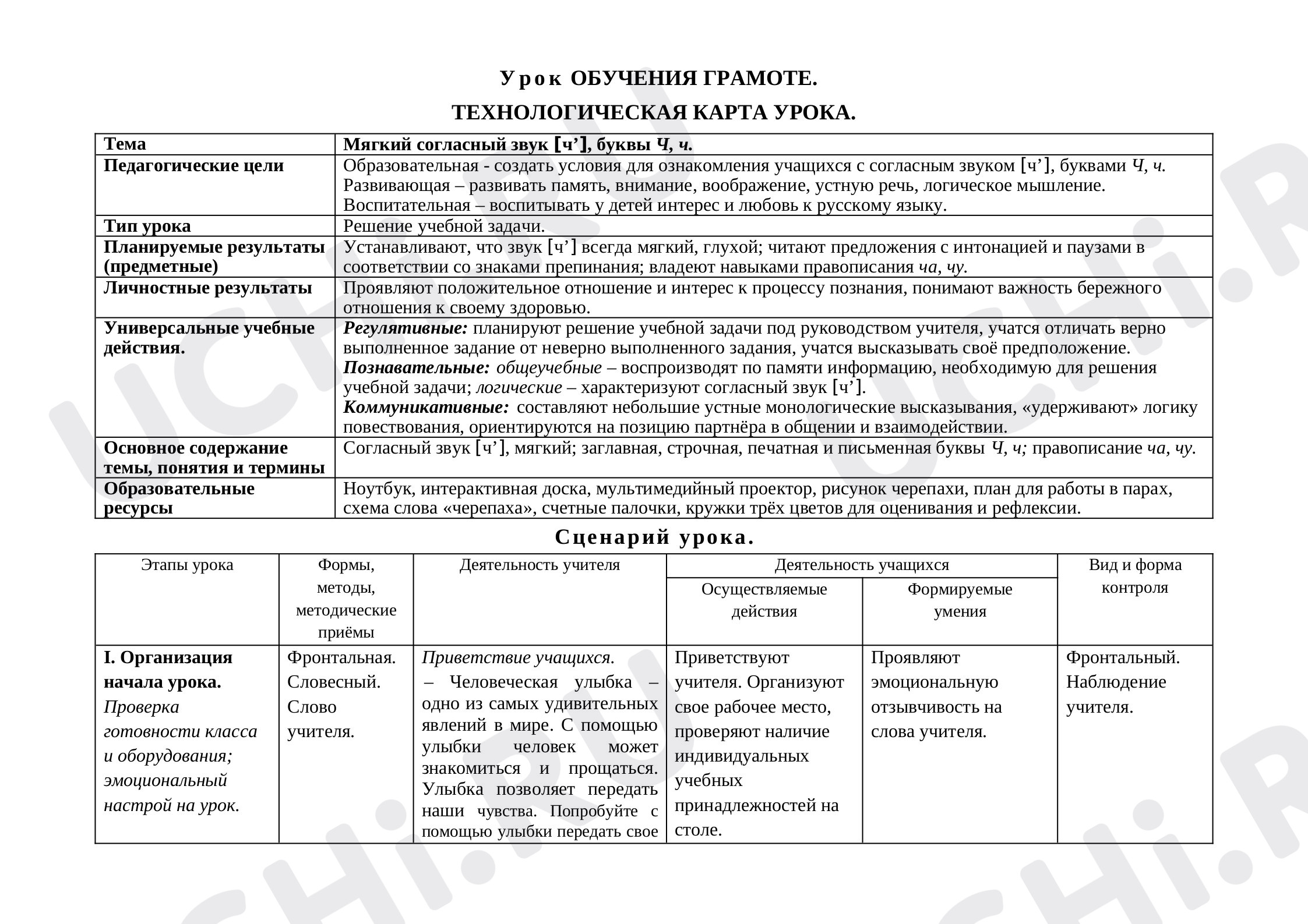 Предпросмотр материала Урок обучения грамоте по теме "Мягкий согласный звук [ч’], буквы Ч, ч"