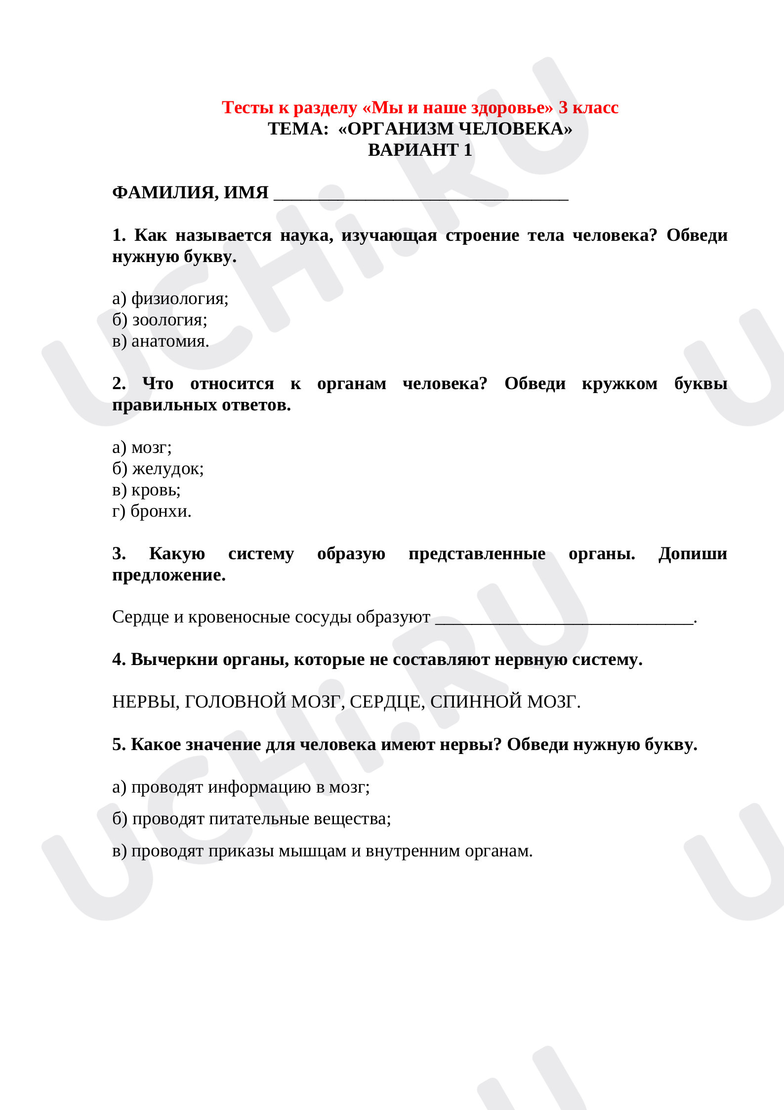 Предпросмотр материала Тест по окружающему миру по теме:  Организм человека