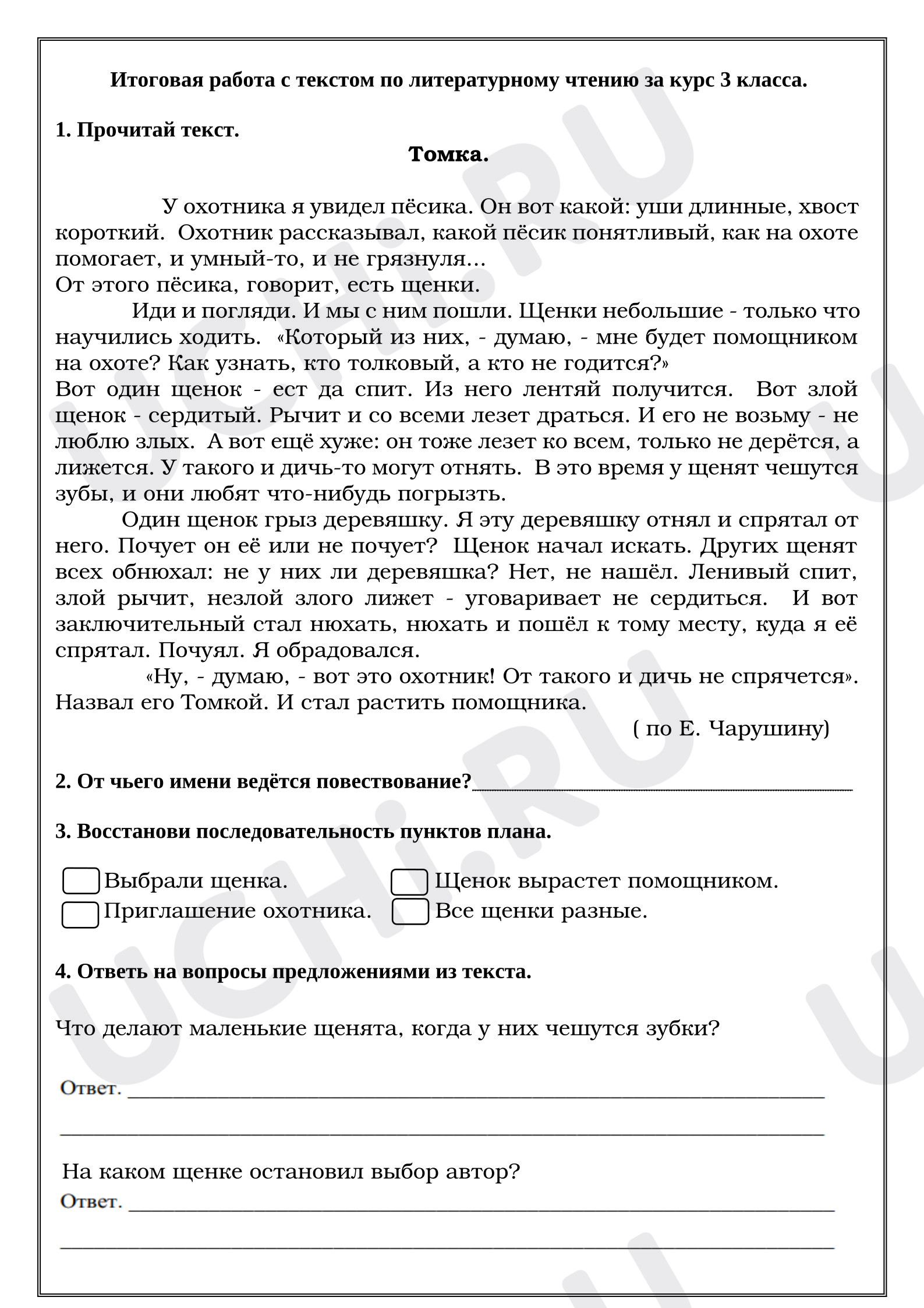Предпросмотр материала Итоговая работа с текстом по литературному чтению за курс 3 класса.